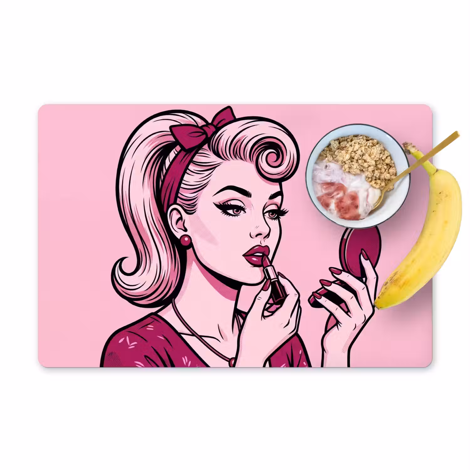 Vintage - Vrouw - Roze Placemat vinyl groot -zzzproduct_Kitchenyeah-website