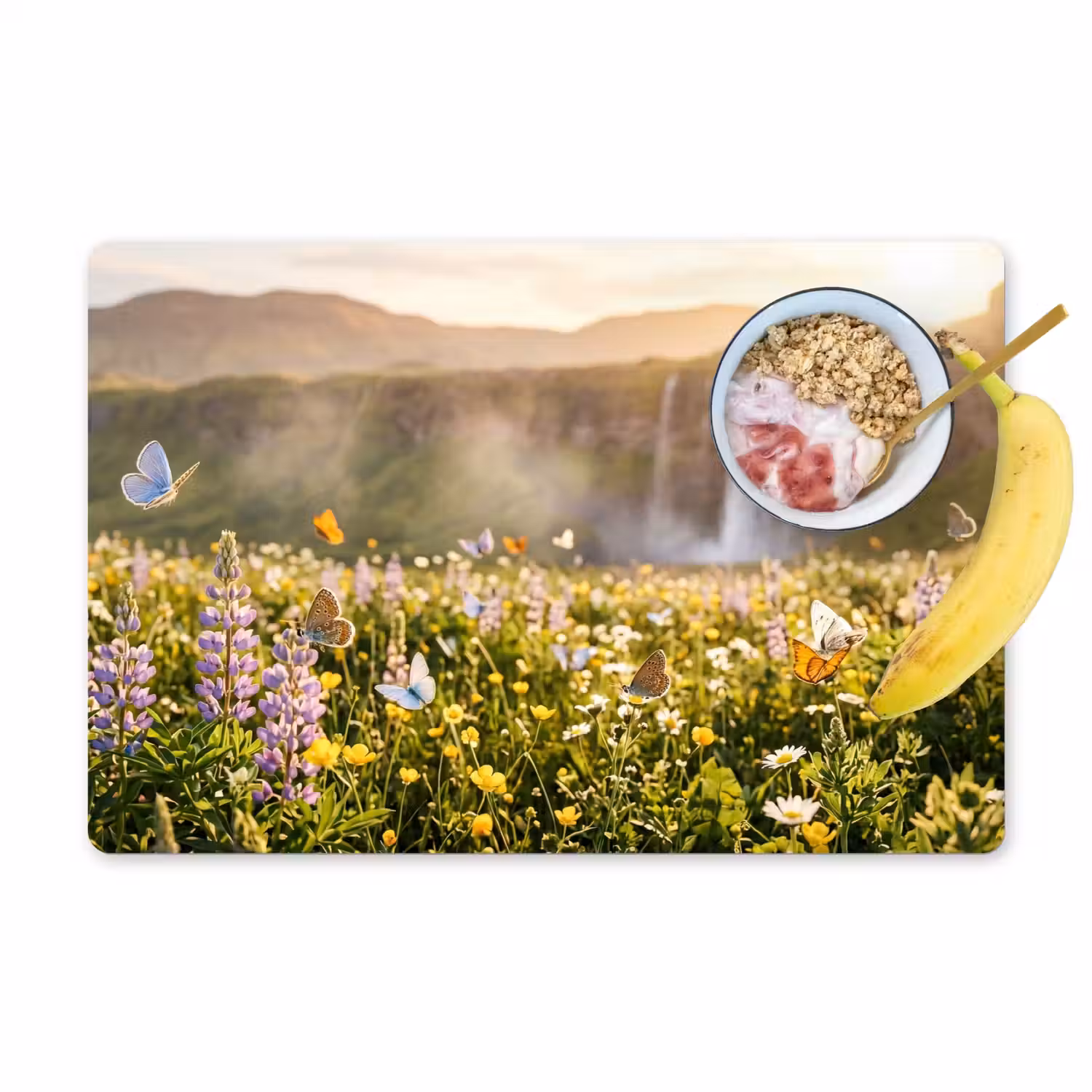Vlinders - Waterval - Bloemenveld Placemat vinyl groot -zzzproduct_Kitchenyeah-website