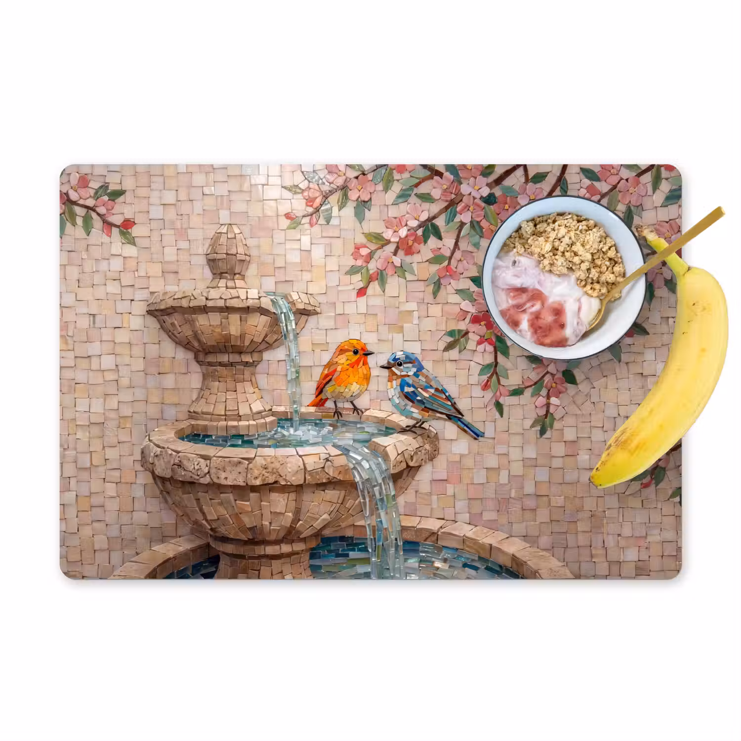 Vogel - fontein - mozaiek - kleurrijk - dieren Placemat vinyl groot -zzzproduct_Kitchenyeah-website