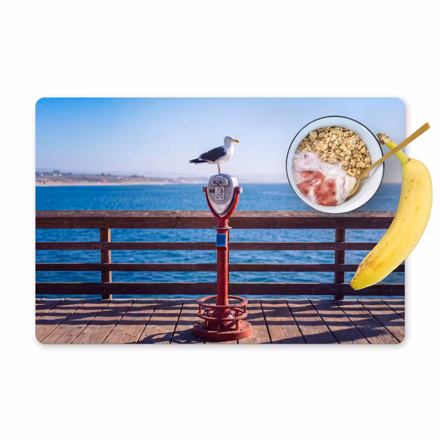 Vogel - Verrekijker - Kust - Zee - Blauw Placemat vinyl groot -zzzproduct_Kitchenyeah-website