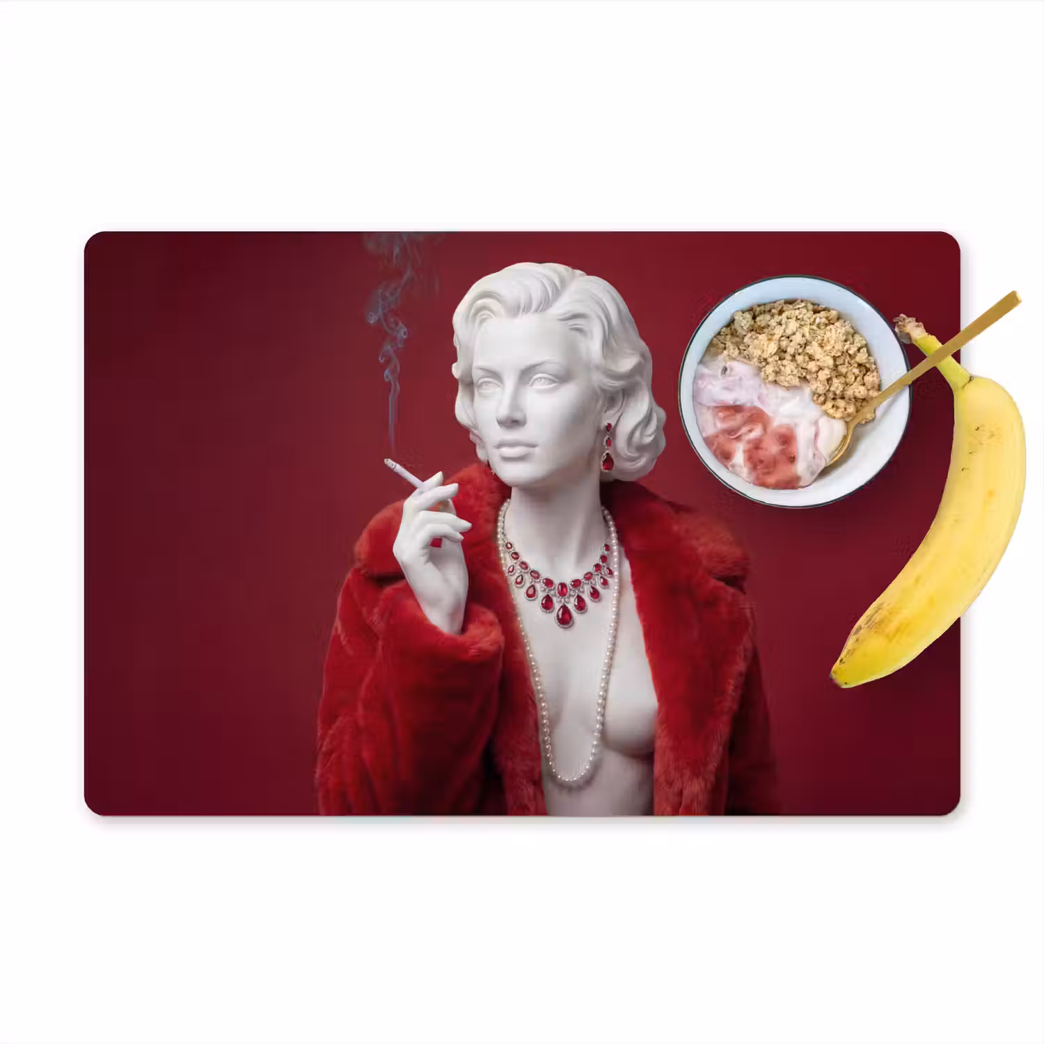 Vrouw - Bontjas - Mode - Klassiek - Rood Placemat vinyl groot -zzzproduct_Kitchenyeah-website