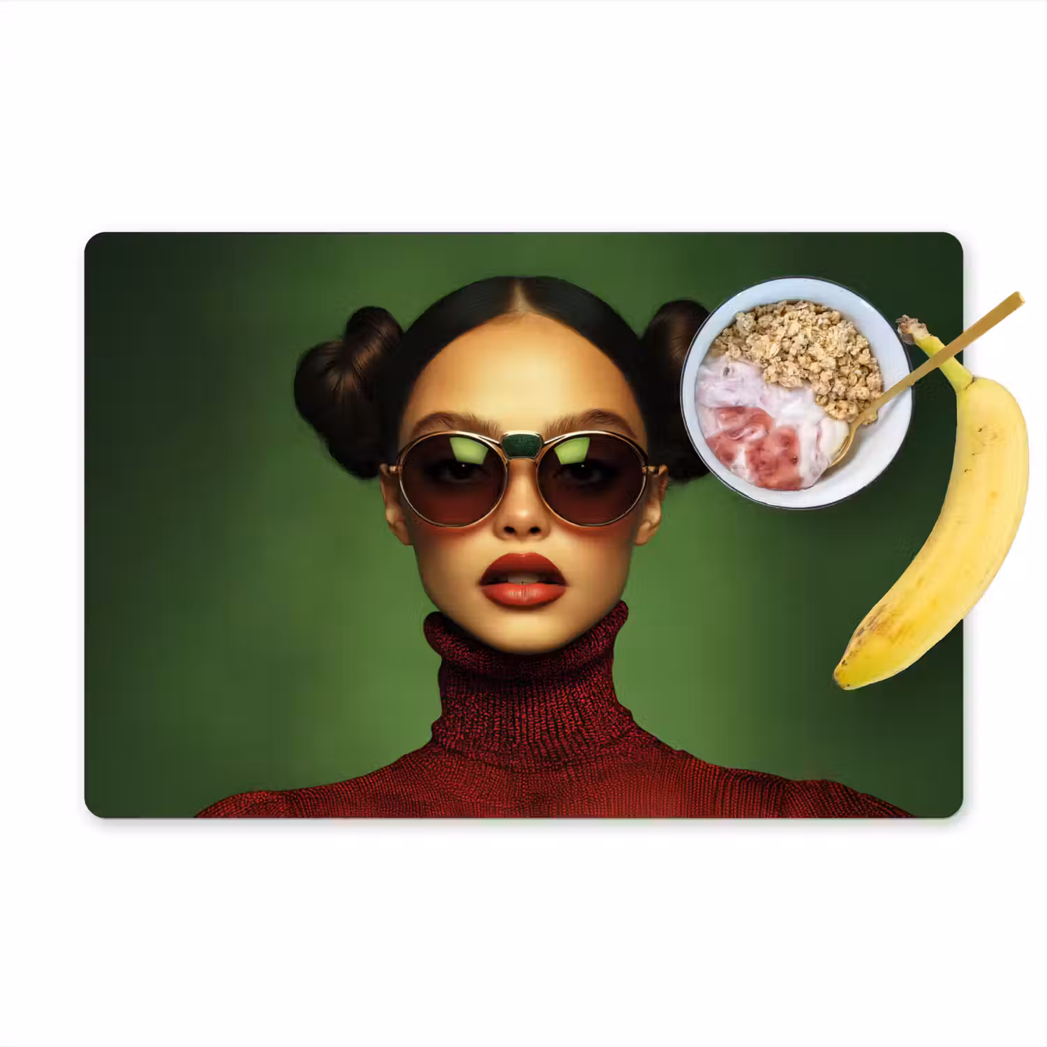 Vrouw - Groen - Bril - Aesthetic - Modern Placemat vinyl groot -zzzproduct_Kitchenyeah-website