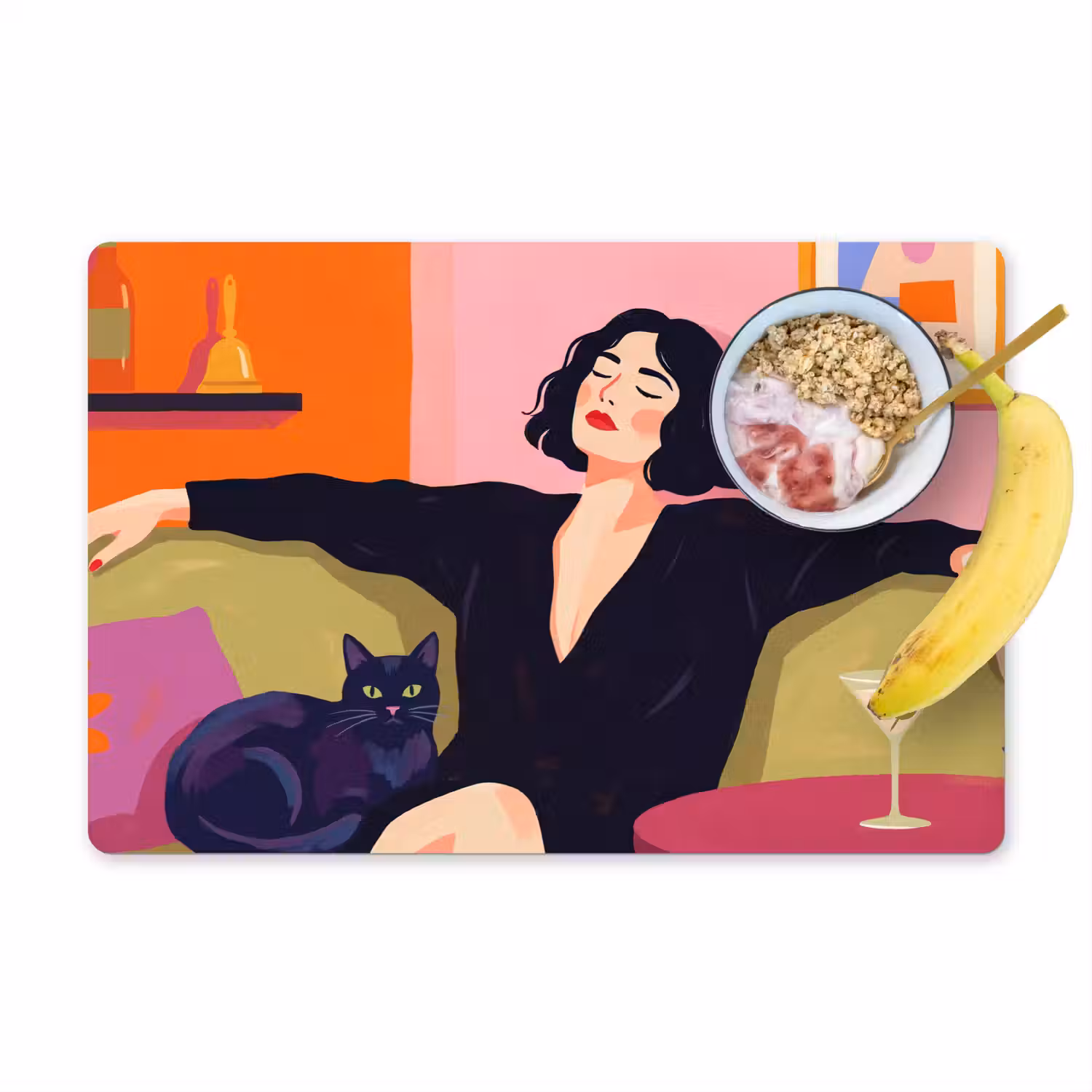 Vrouw - Kat - Interieur - Modern - Kleurrijk Placemat vinyl groot -zzzproduct_Kitchenyeah-website