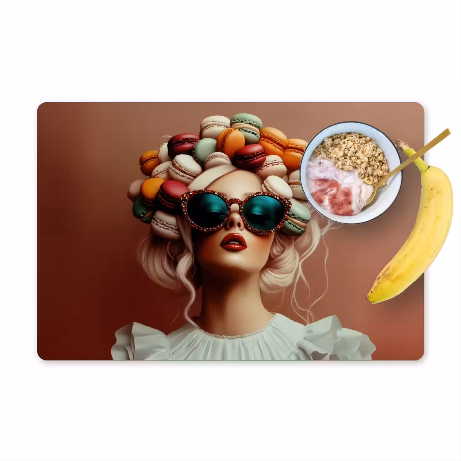 Vrouw - Macarons - Bril Placemat vinyl groot -zzzproduct_Kitchenyeah-website