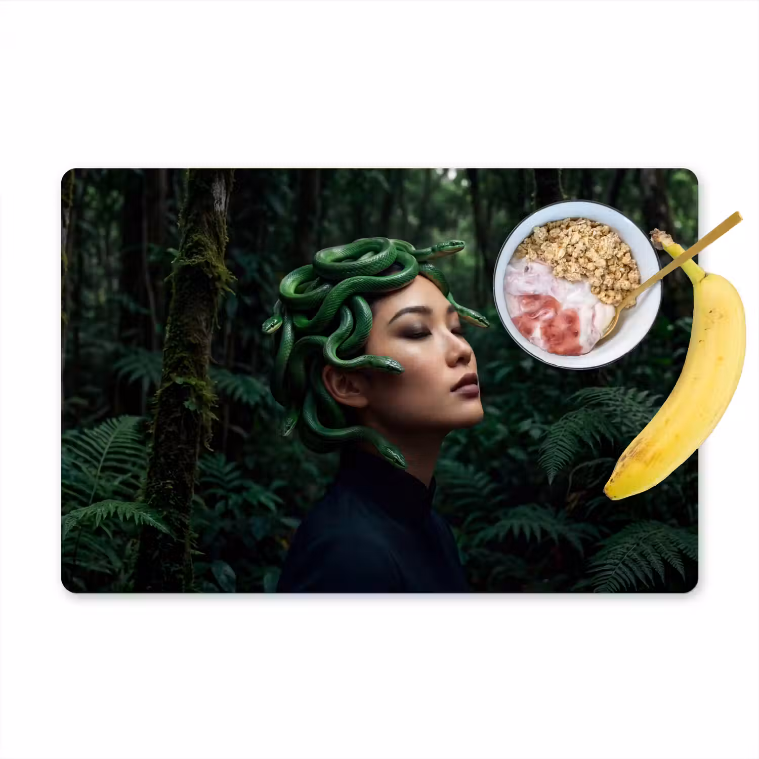 Vrouw - Slang - Natuur - Mystiek - Groen Placemat vinyl groot -zzzproduct_Kitchenyeah-website