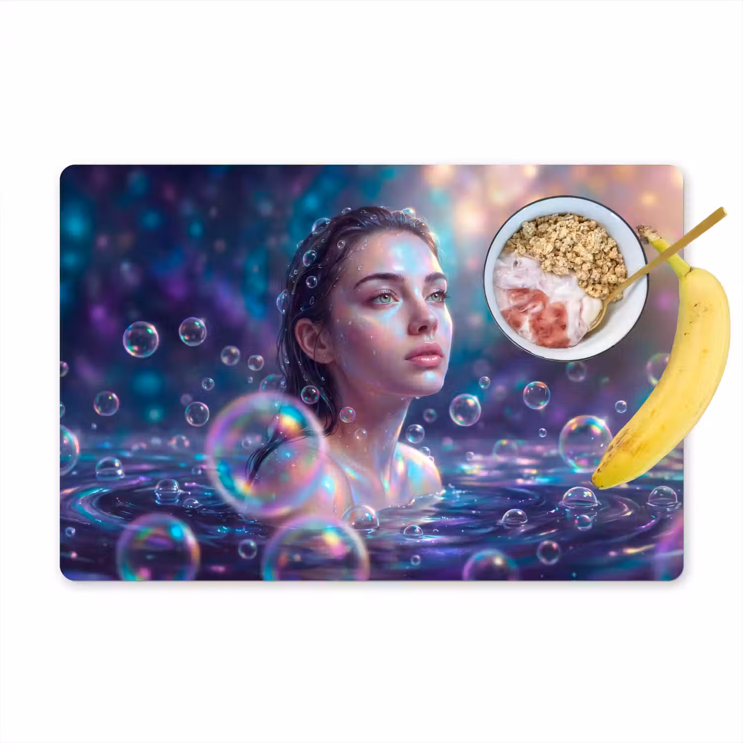 Vrouw - Water - Portret - Kleurrijk - Modern Placemat vinyl groot -zzzproduct_Kitchenyeah-website