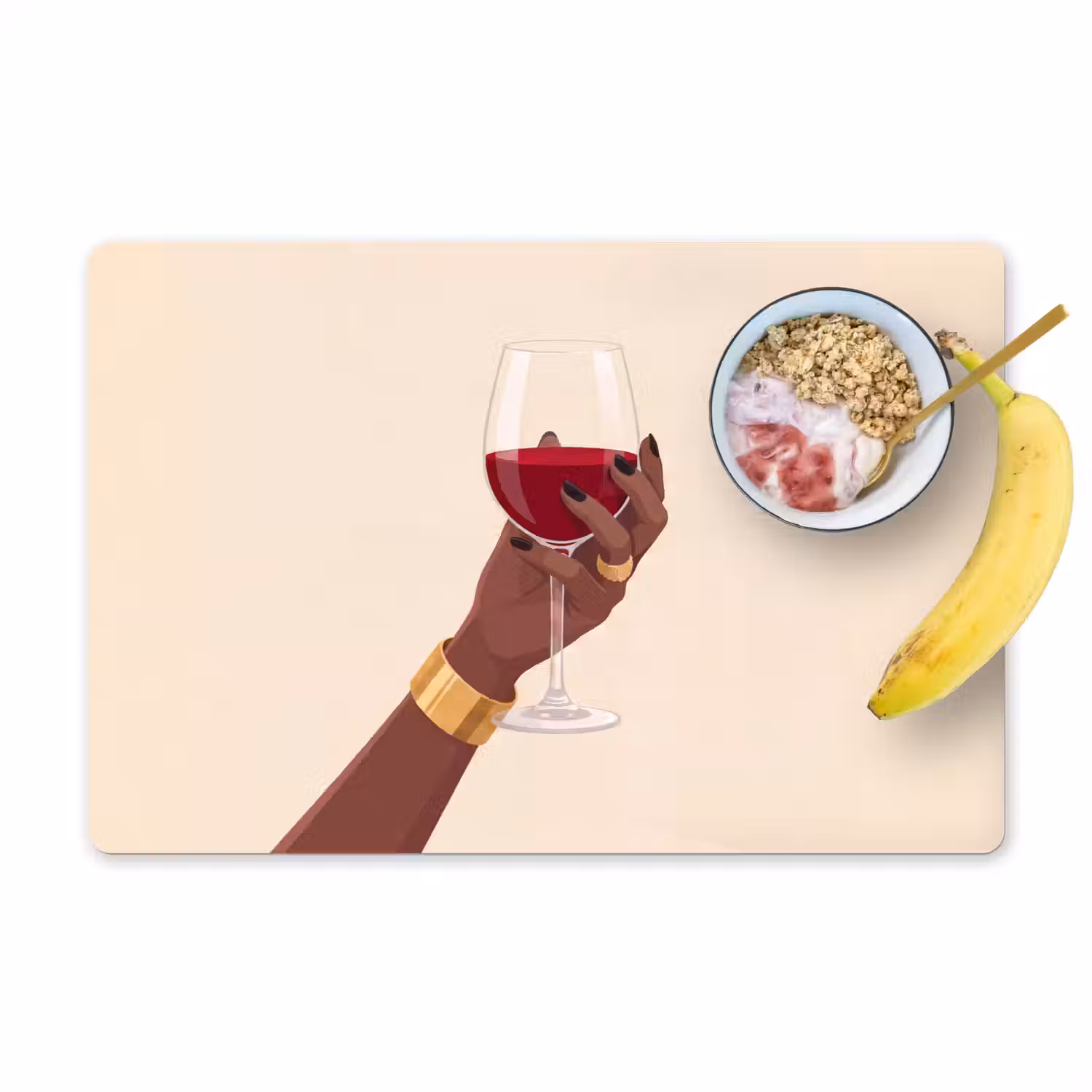 Vrouw - Wijn - Glas - Illustratie - Rood Placemat vinyl groot -zzzproduct_Kitchenyeah-website