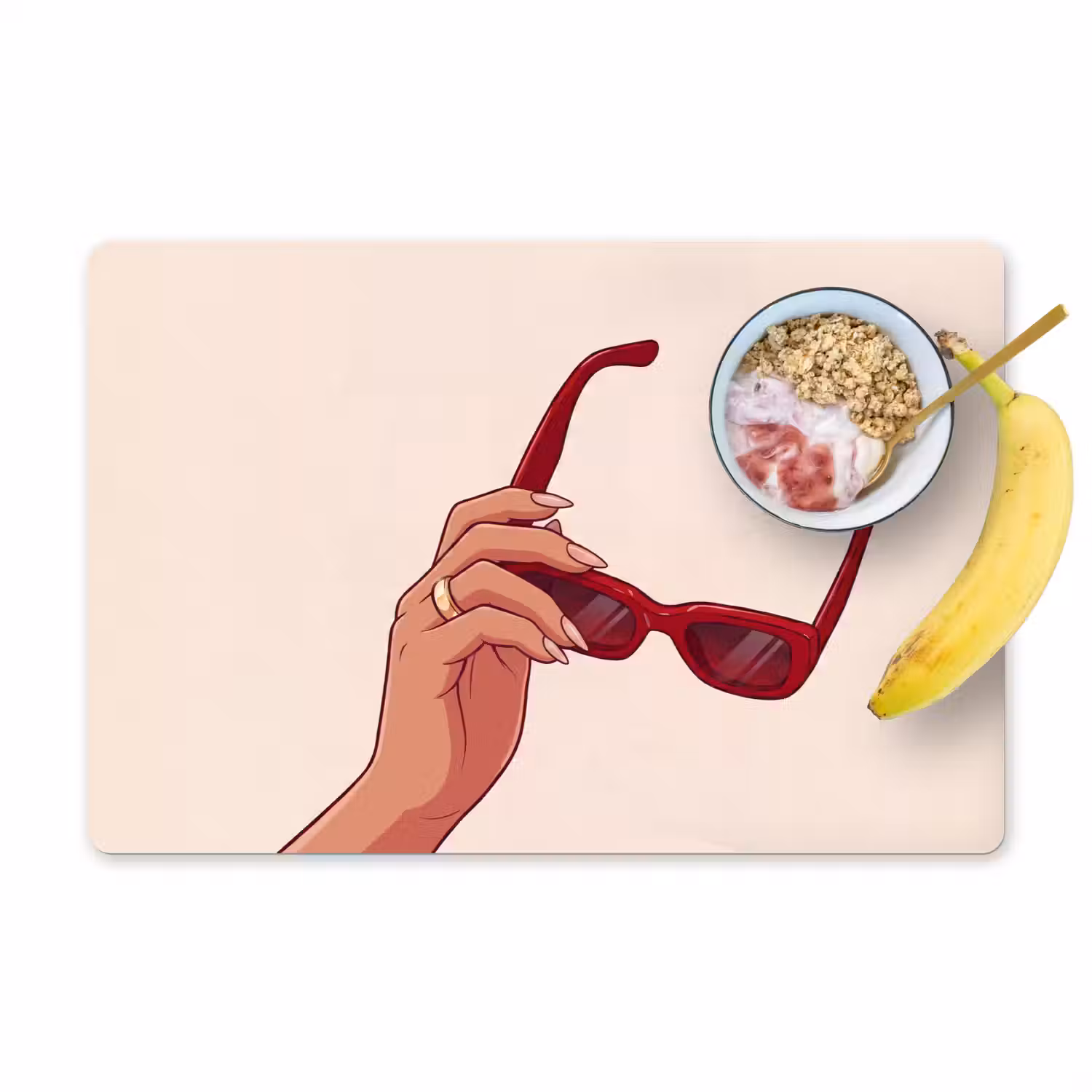 Vrouw - Zonnebril - Mode - Rood - Illustratie Placemat vinyl groot -zzzproduct_Kitchenyeah-website