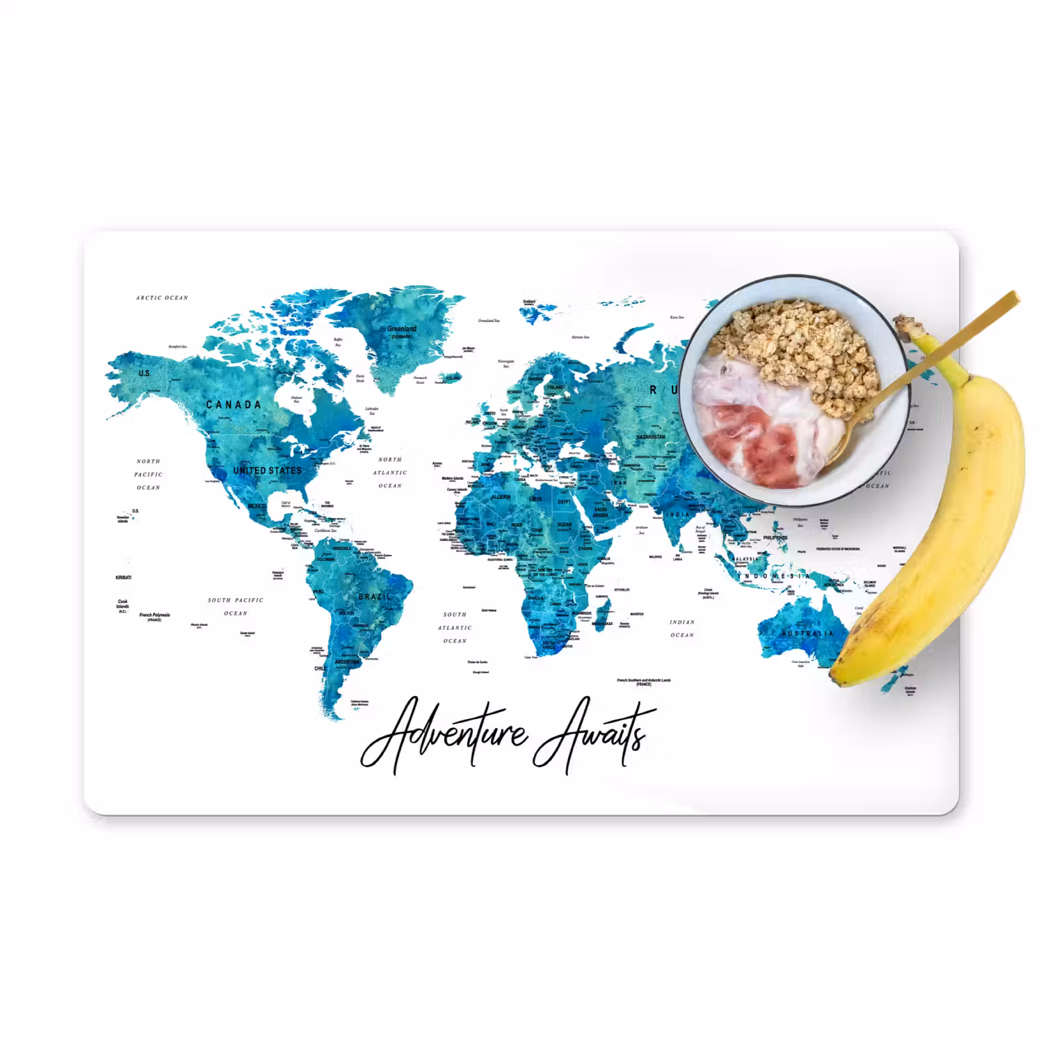 Wereldkaart - Blauw - Kleurrijk Placemat vinyl groot -zzzproduct_Kitchenyeah-website
