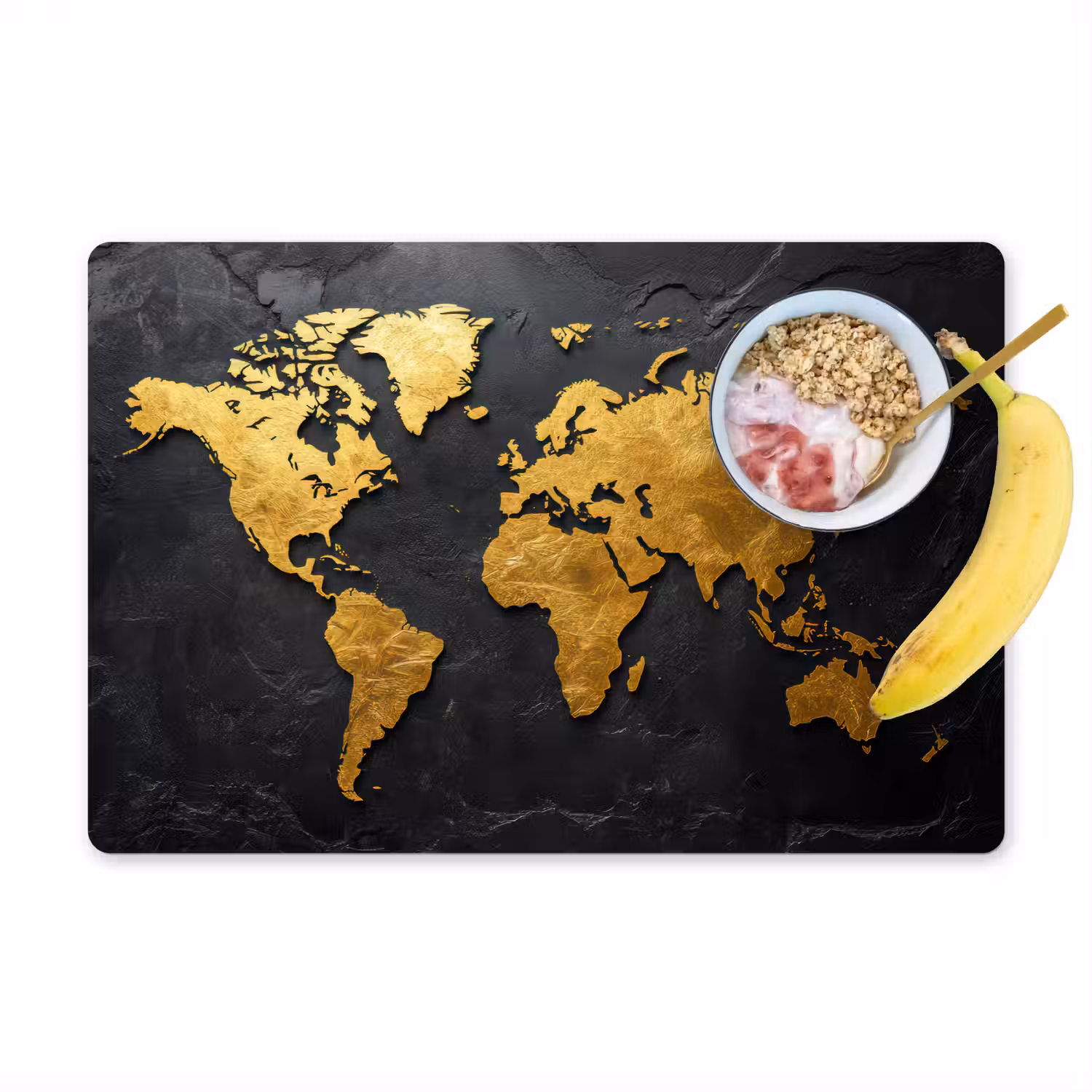 Wereldkaart - Goud - Steen Placemat vinyl groot -zzzproduct_Kitchenyeah-website