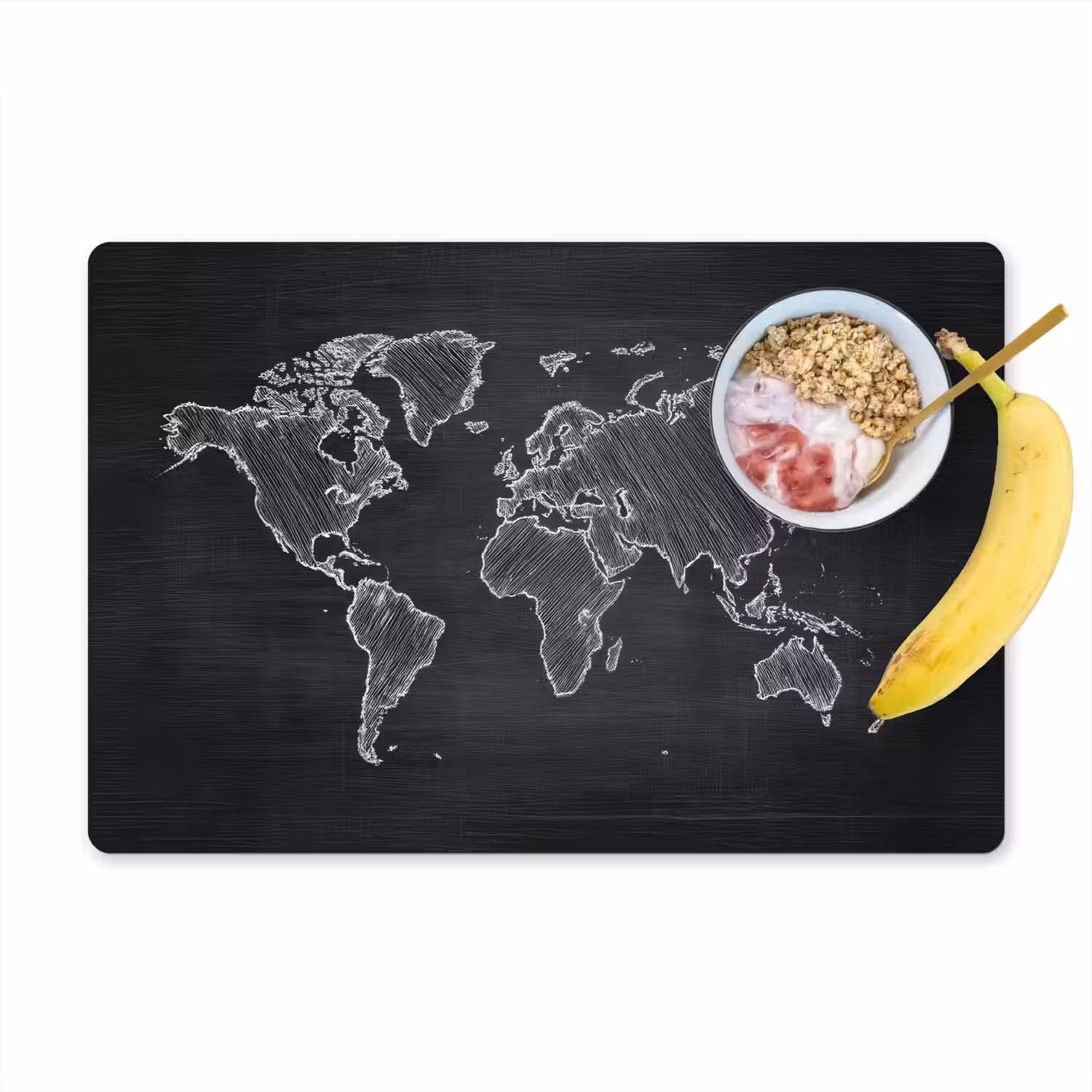 Wereldkaart - Krijt - Zwart - minimalistisch Placemat vinyl groot -zzzproduct_Kitchenyeah-website