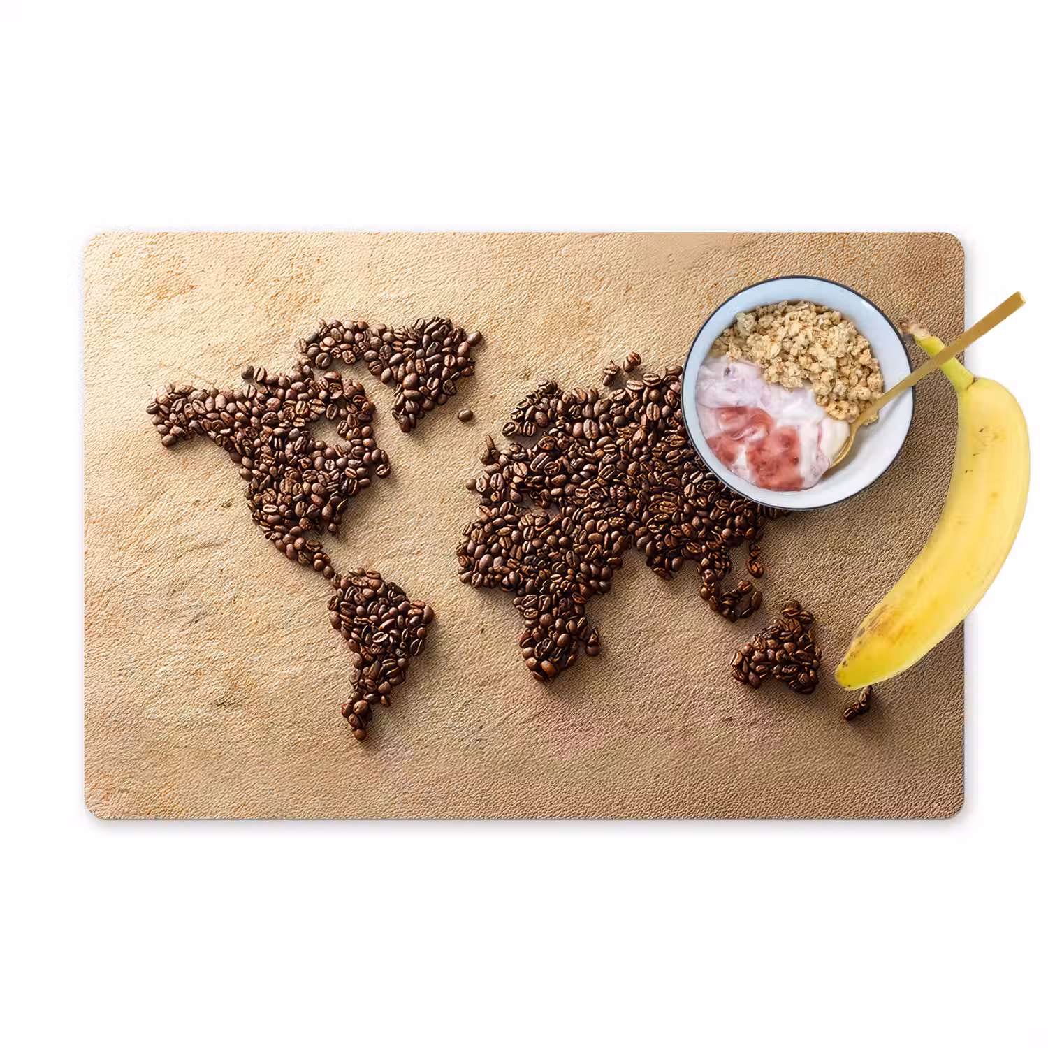 Wereldkaart - Zandkleur - Koffiebonen Placemat vinyl groot -zzzproduct_Kitchenyeah-website