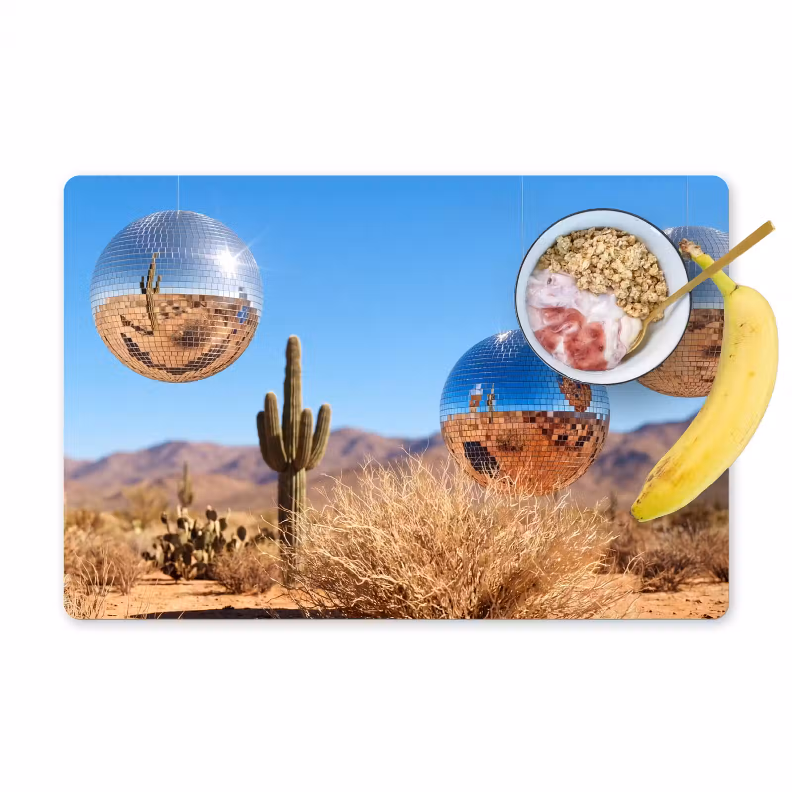 Placemat - 6 stuks - Woestijn - Spiegelbal - Kunst - Woestijn - Spiegelbal - Kunst Placemat vinyl groot