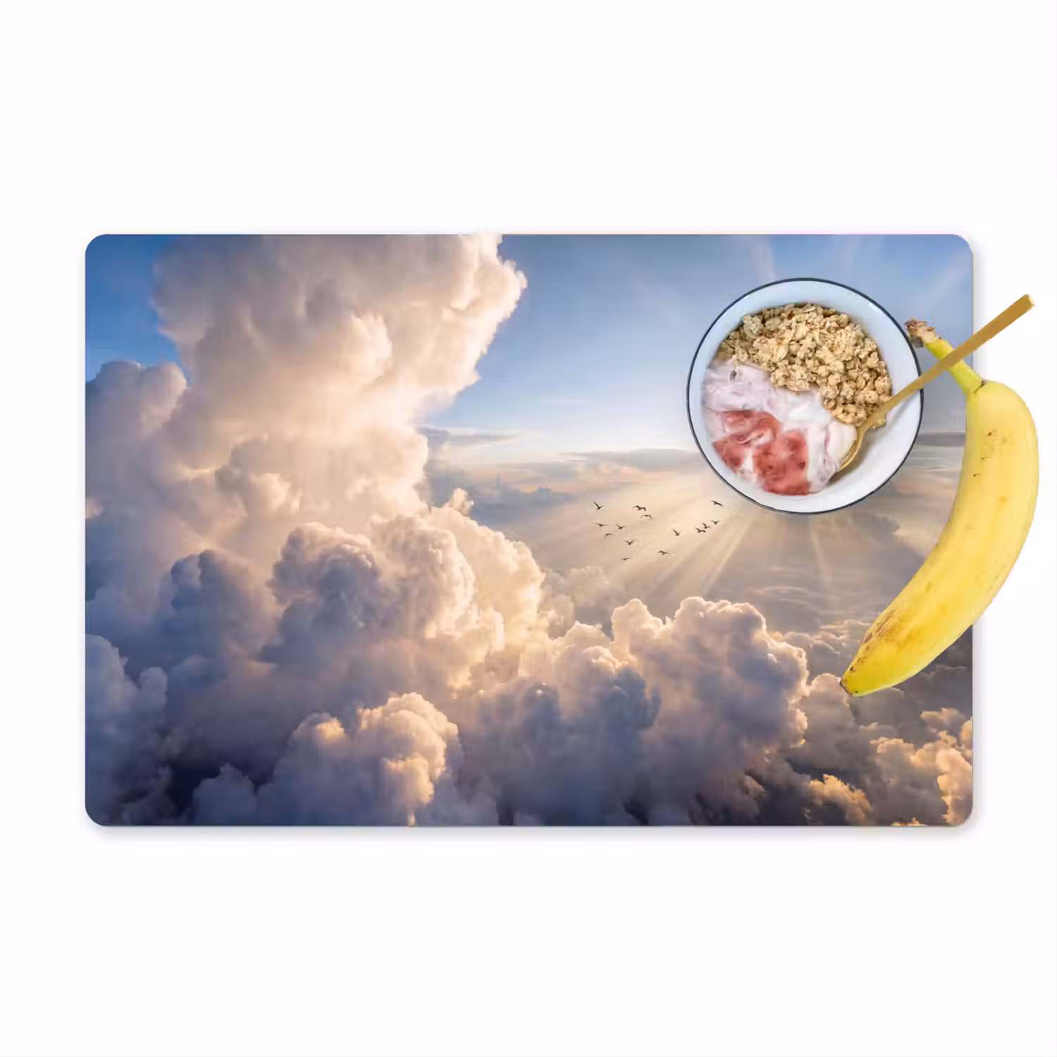 Wolken - Zonnestralen - Natuur - Wit Placemat vinyl groot -zzzproduct_Kitchenyeah-website