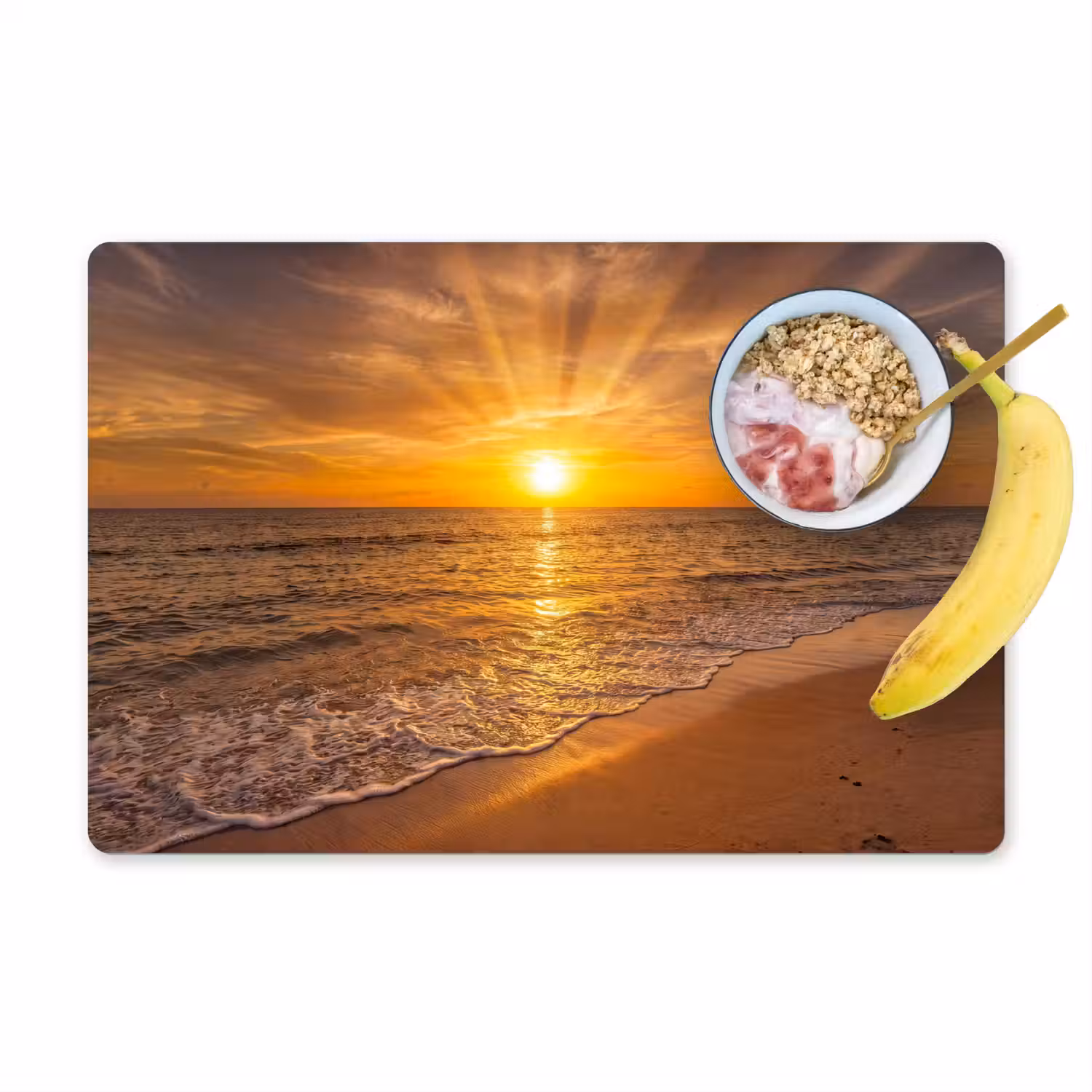 Zee - Zonsondergang - Golven - Kust - Oranje Placemat vinyl groot -zzzproduct_Kitchenyeah-website