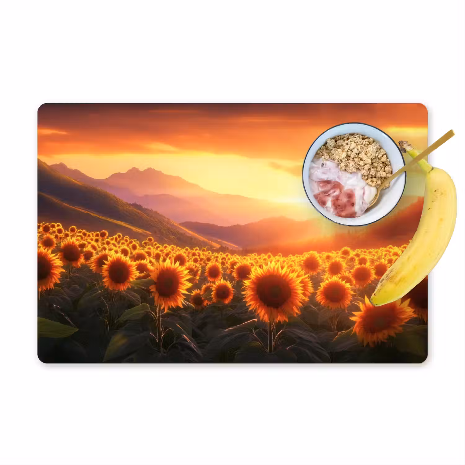 Zonnebloemen - Zonsondergang - Landschap Placemat vinyl groot -zzzproduct_Kitchenyeah-website