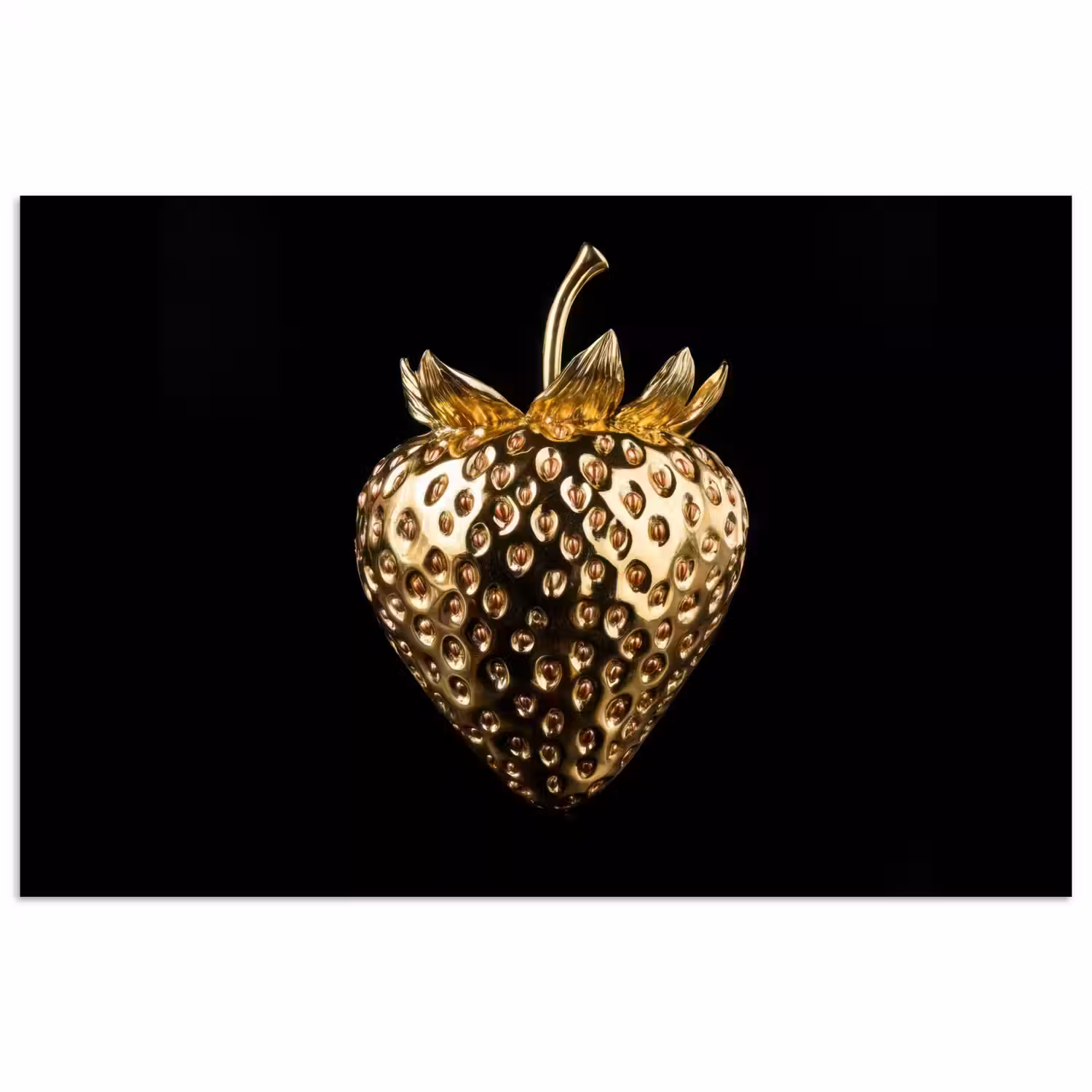 Aardbei - Goud - Zwart - Chrome poster papier klein -3d