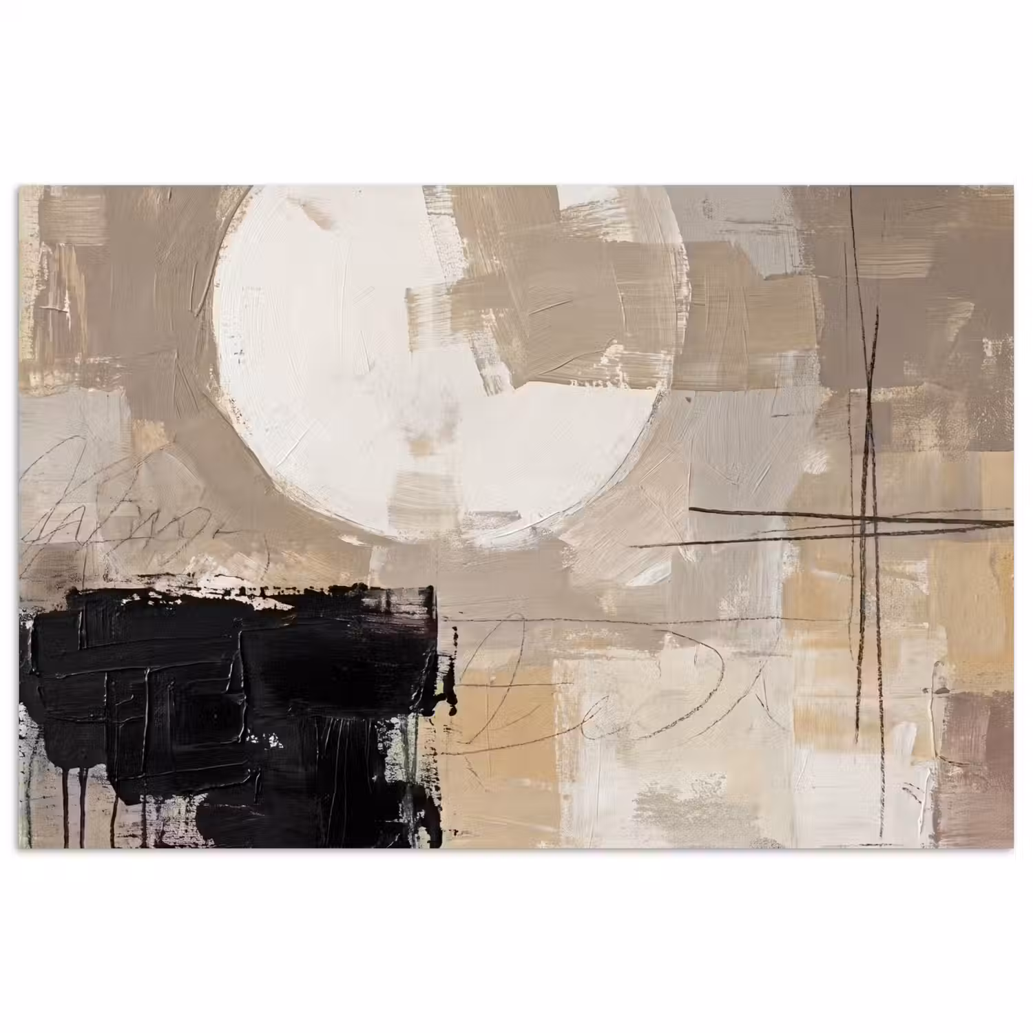 Abstract - Cirkel - Modern - Beige - Zwart - Minimalistisch poster papier klein -3d
