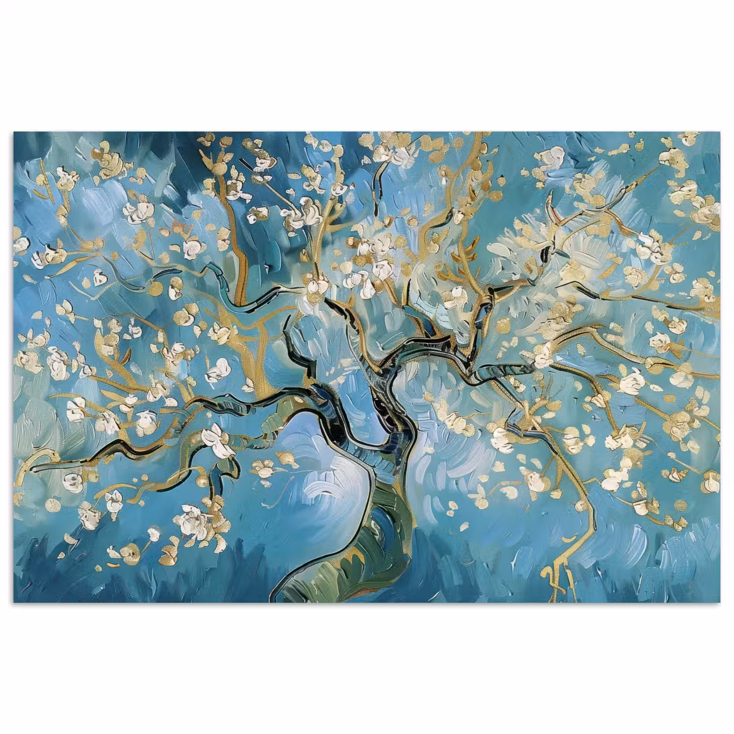 Amandelbloesem boom - Blauw - Abstract poster papier klein -3d