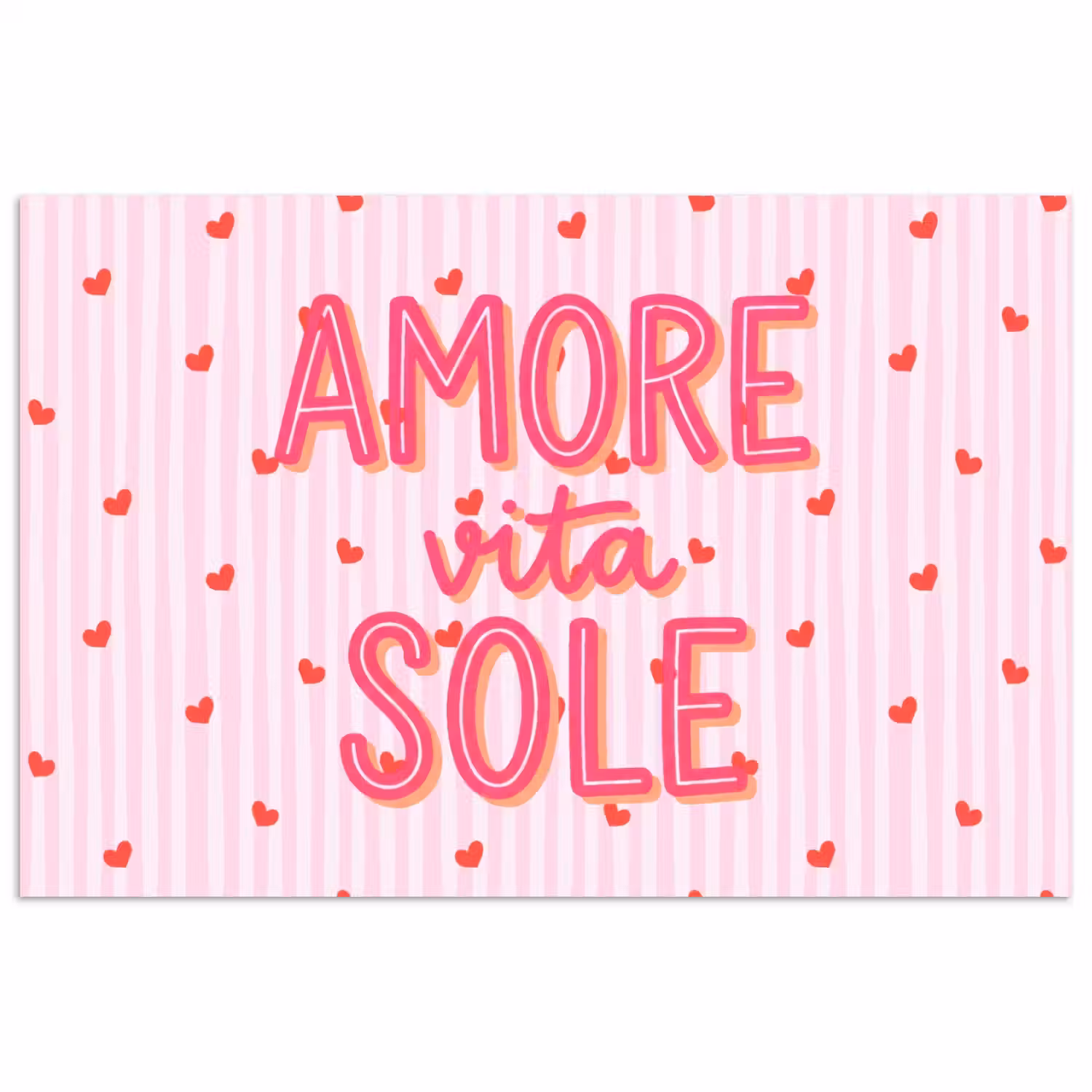 Amore vita sole - Roze - Hartjes poster papier klein -3d