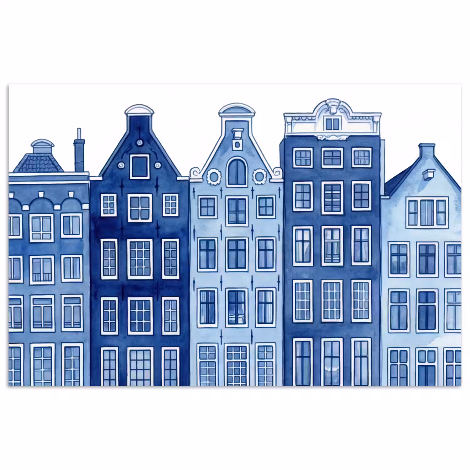 Aquarel - Grachtenpanden - Delfts - Blauw poster papier klein -3d