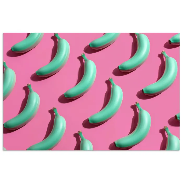 Bananen - Patroon - Blauw - Roze poster papier klein -3d