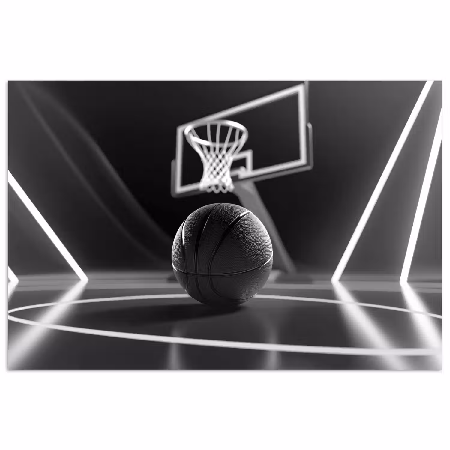 Basketbal - Basketbalveld - Lichtlijnen poster papier klein -3d