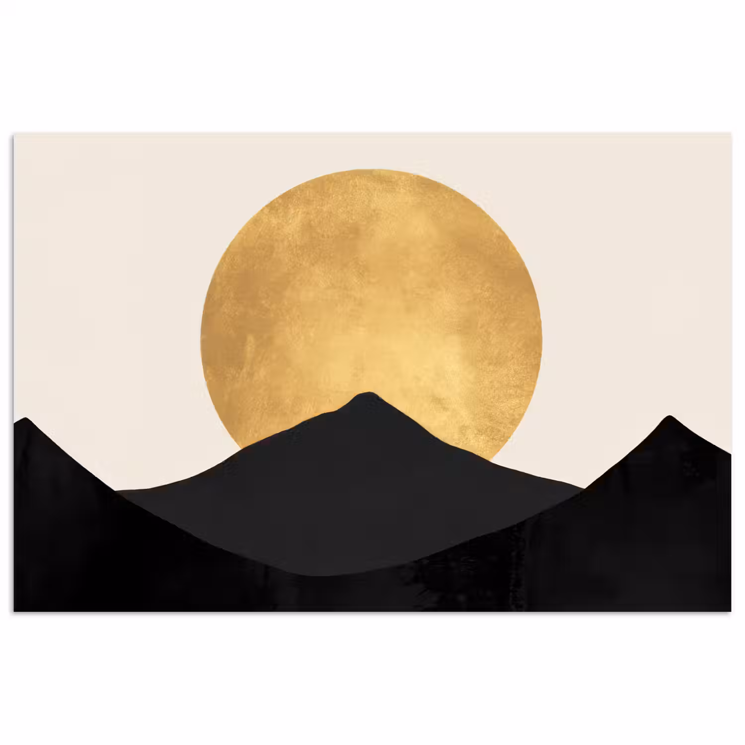 Bergsilhouetten - Gouden cirkel - Beige poster papier klein -3d