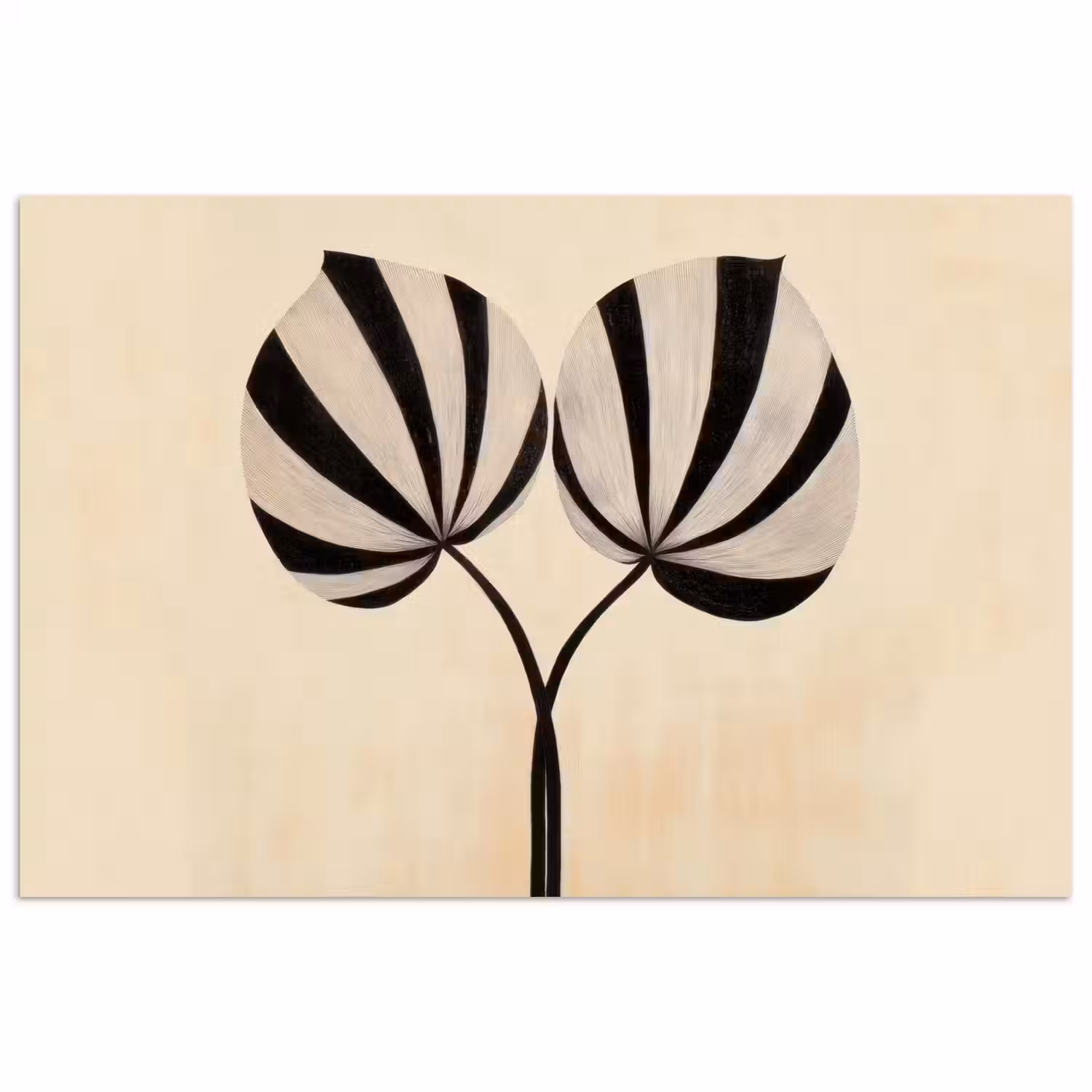 Bladeren - Gestreept - Stengel - Beige poster papier klein -3d