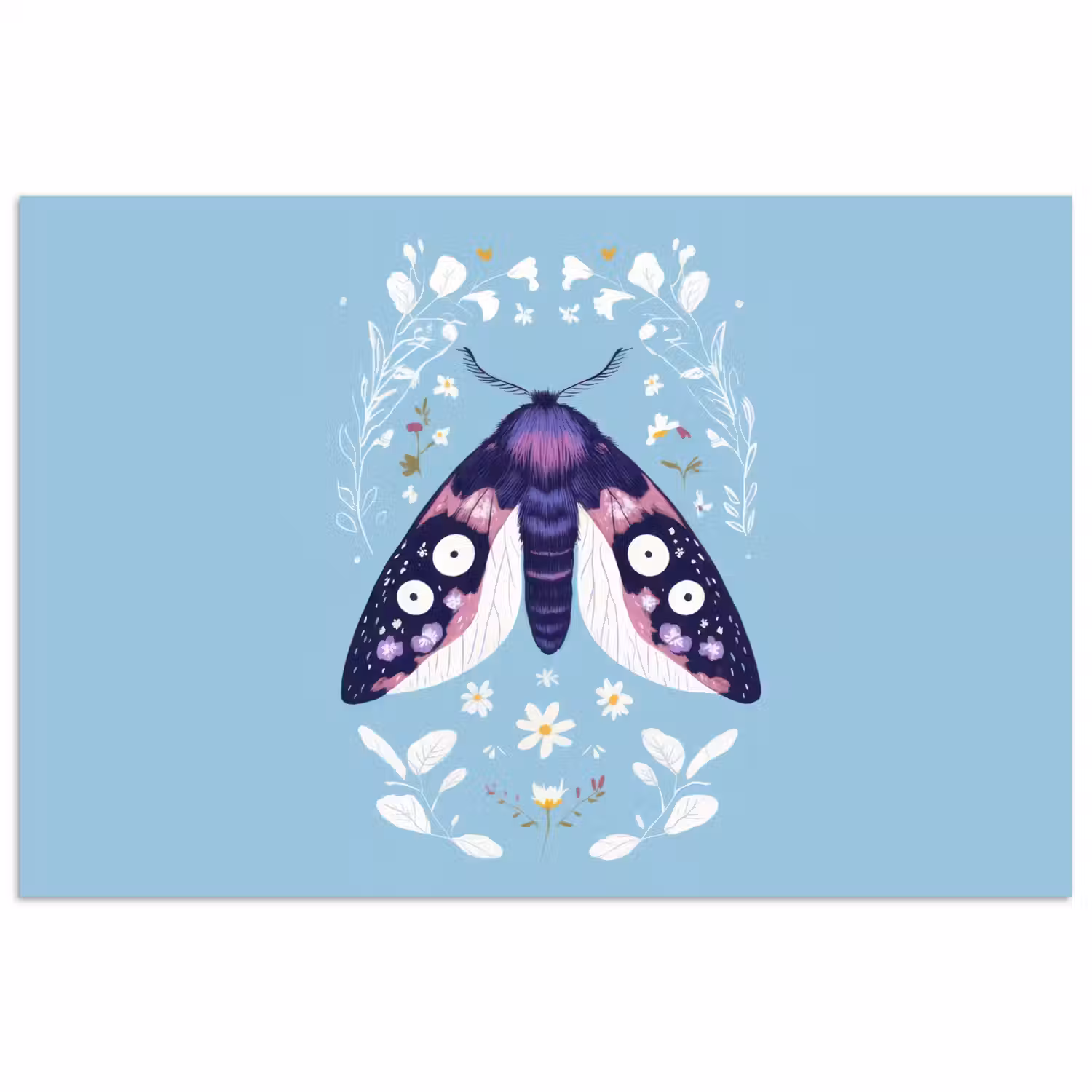Bladeren - Wit - Vlinder - Insect poster papier klein -3d