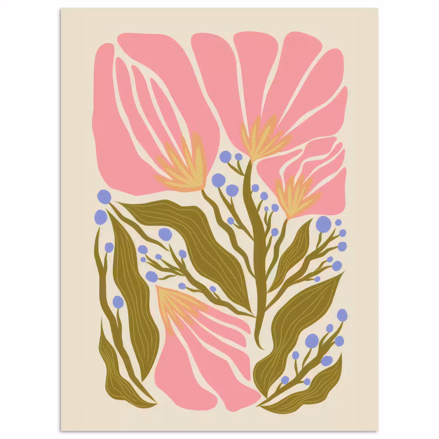 Bloemen - Bladeren - Abstract - Roze poster papier klein -3d