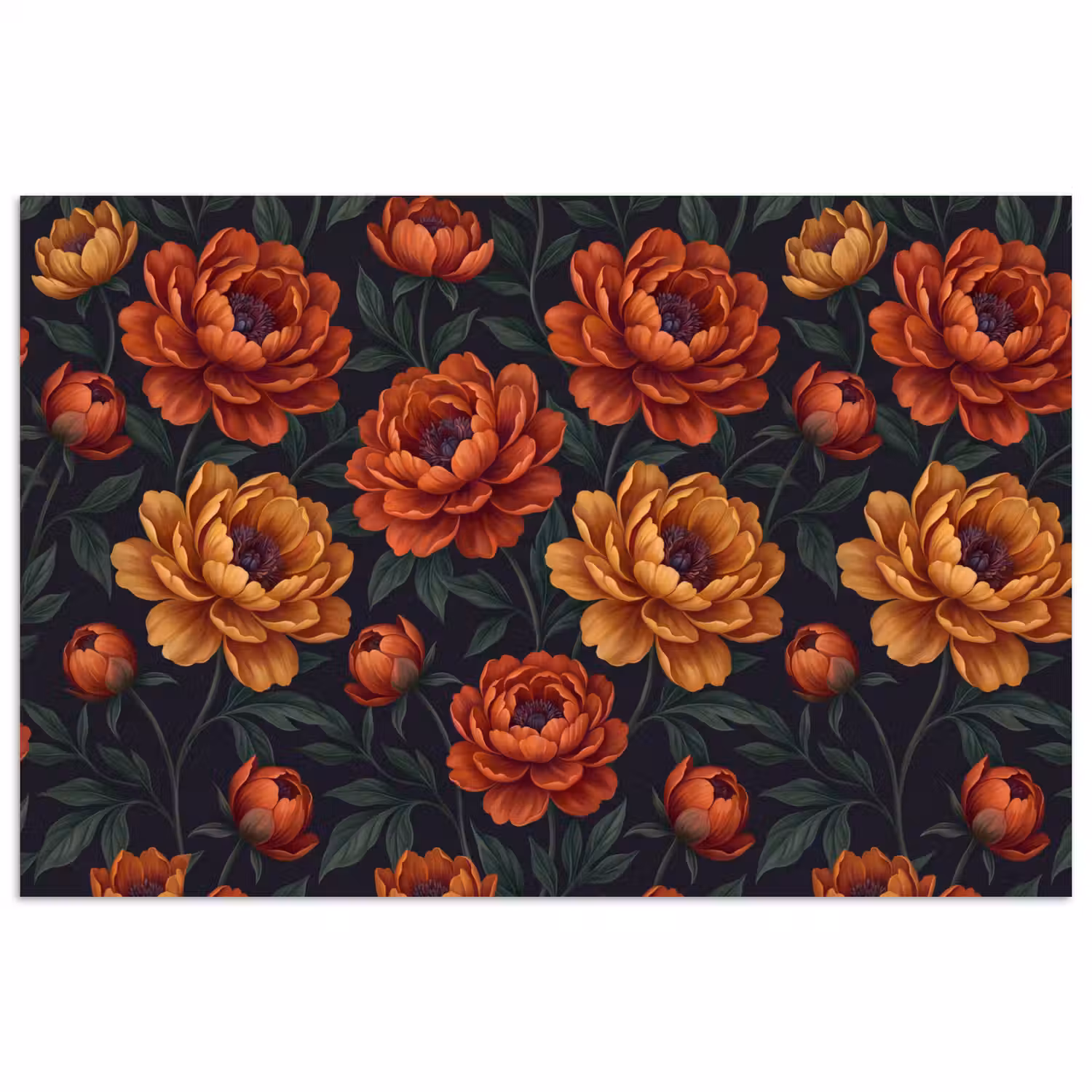 Bloemen - Bladeren - Natuur - Modern - Oranje poster papier klein -3d
