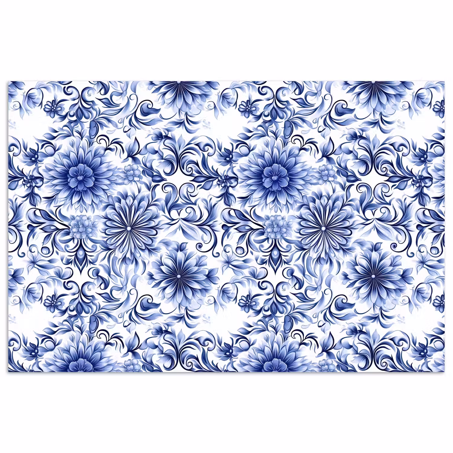 Bloemen - Blauw - Patroon - Wit poster papier klein 62 -3d