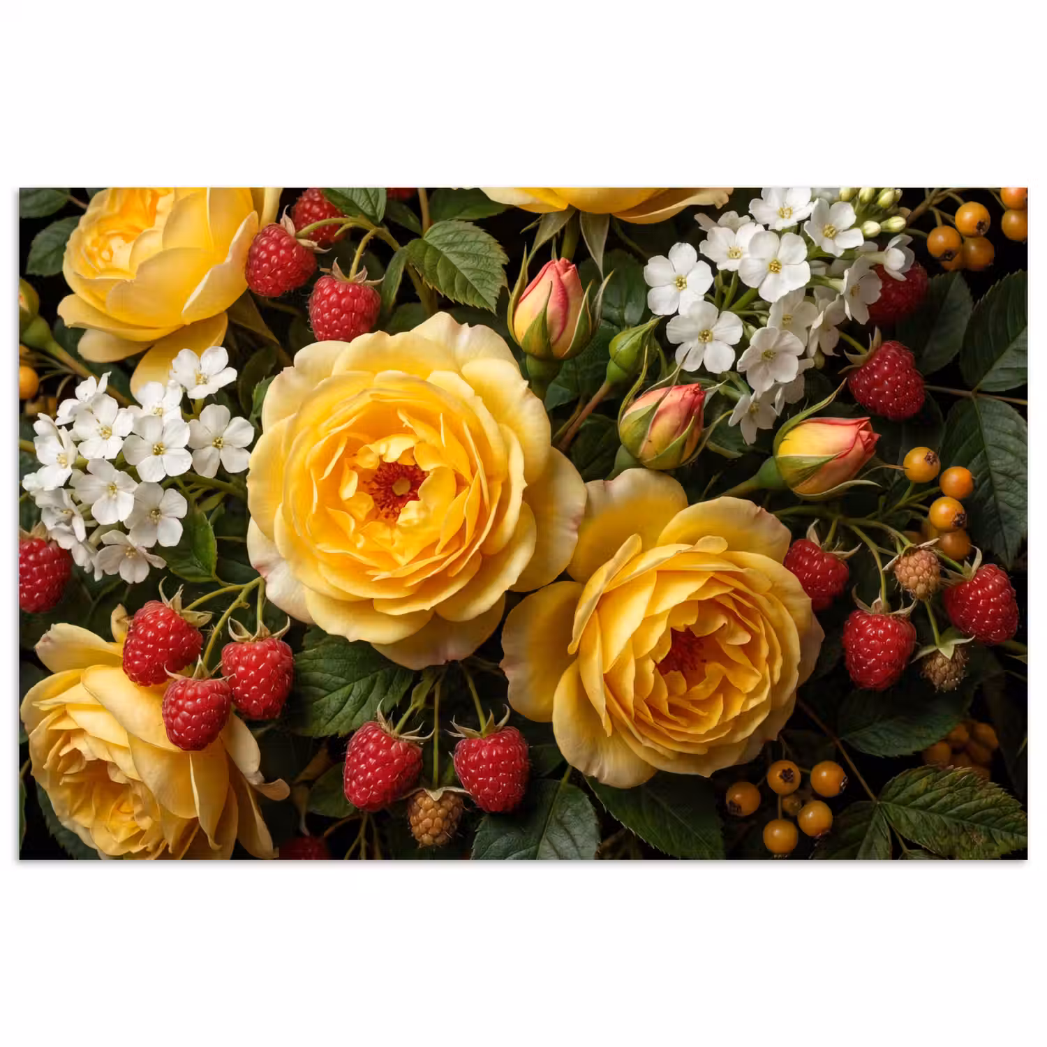 Bloemen - Boeket - Natuur - Klassiek - Geel poster papier klein -3d
