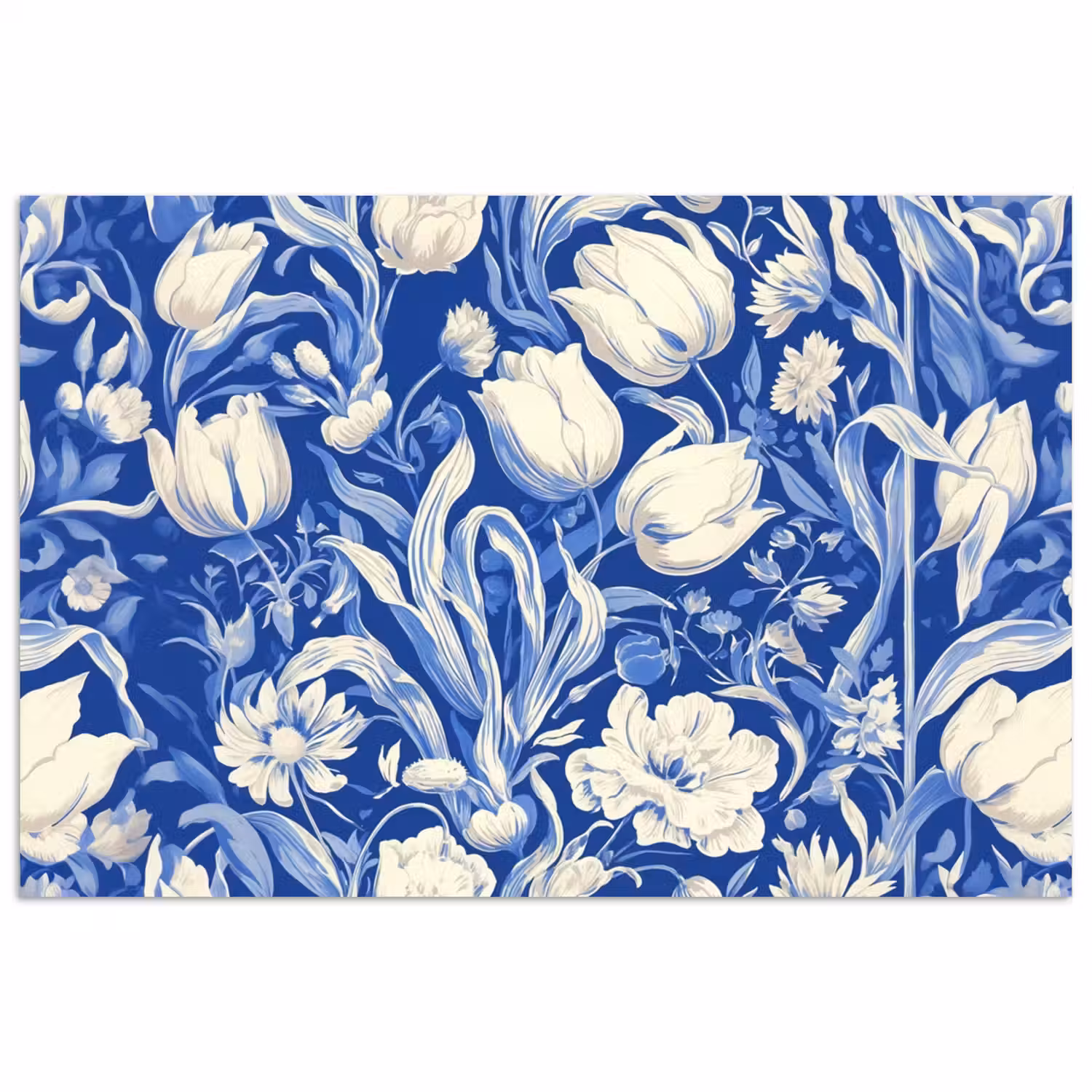 Bloemen - Delfts Blauw - Patroon - Tulp poster papier klein -3d