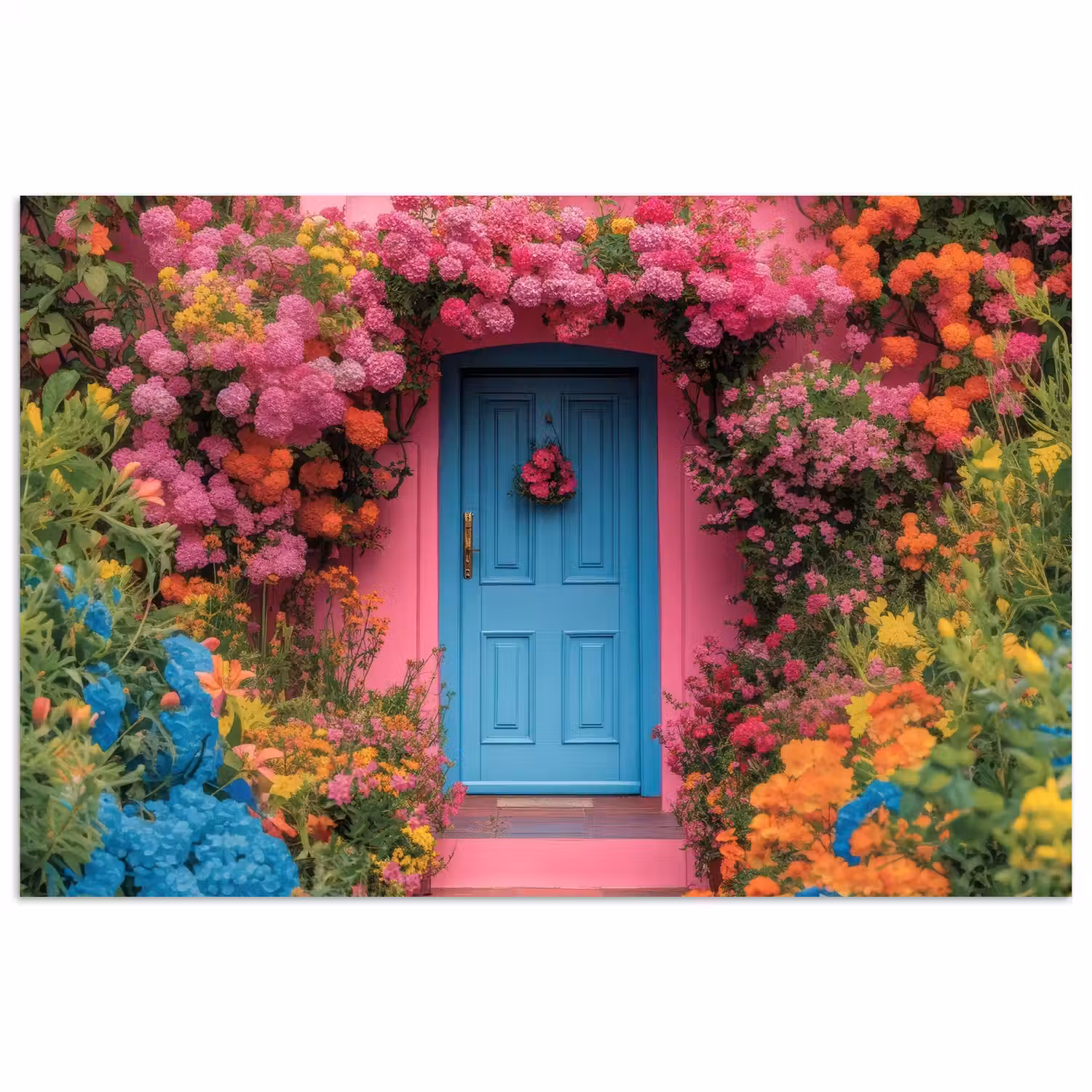 Bloemen - Deur - Roze poster papier klein -3d