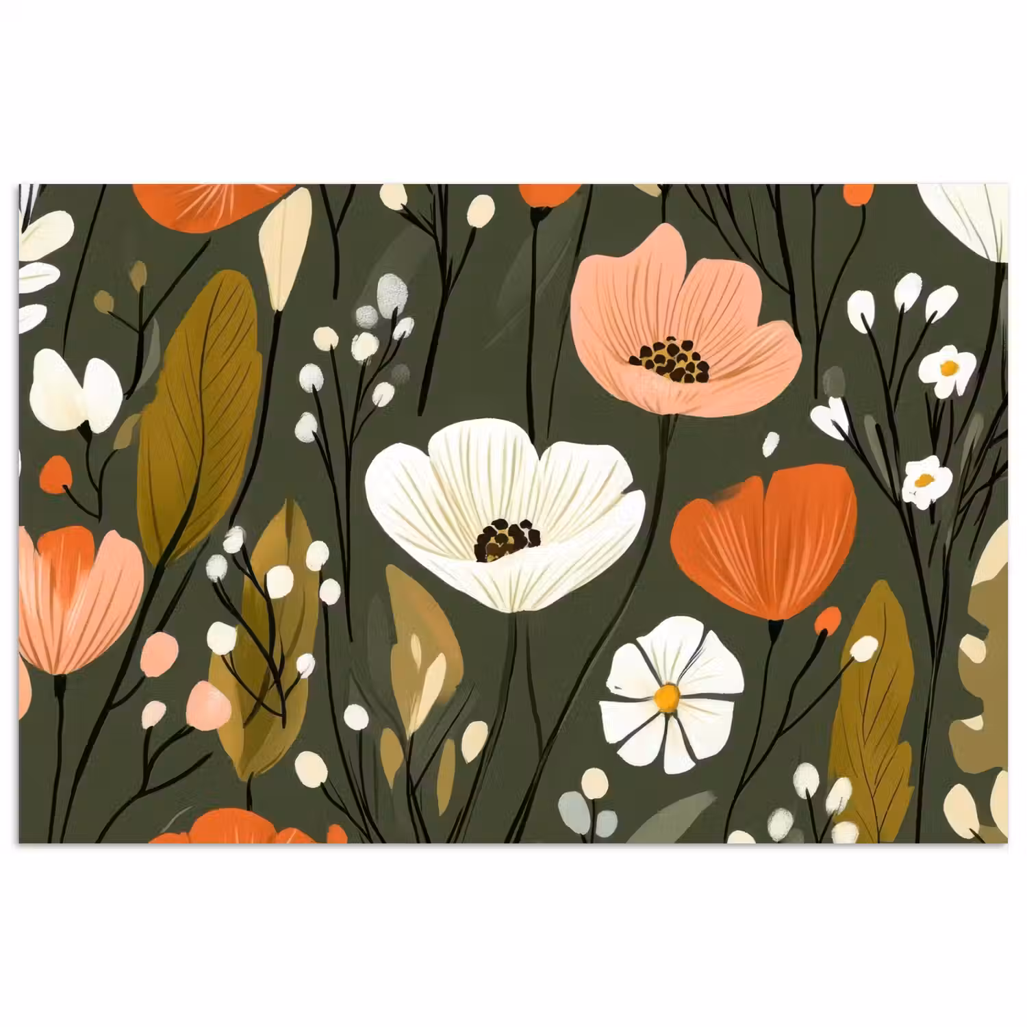 Bloemen - Illustratie - Groen poster papier klein -3d