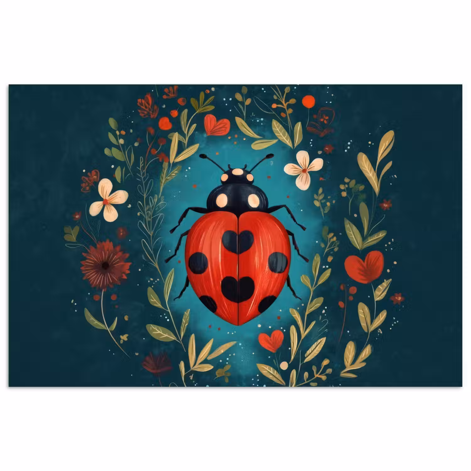 Bloemen - Lieveheersbeestje - Hartje - Rood poster papier klein -3d