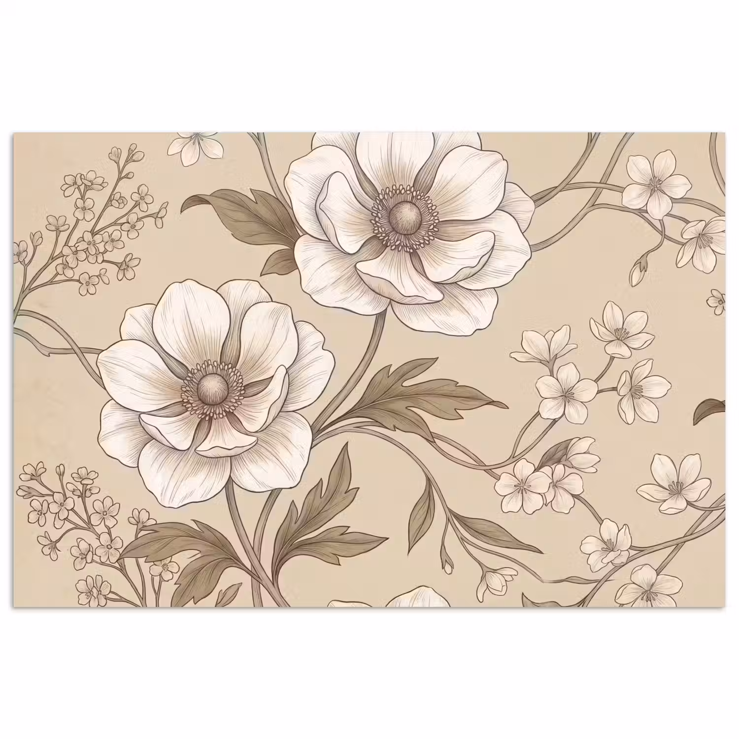 Bloemen - Patroon - Beige poster papier klein -3d