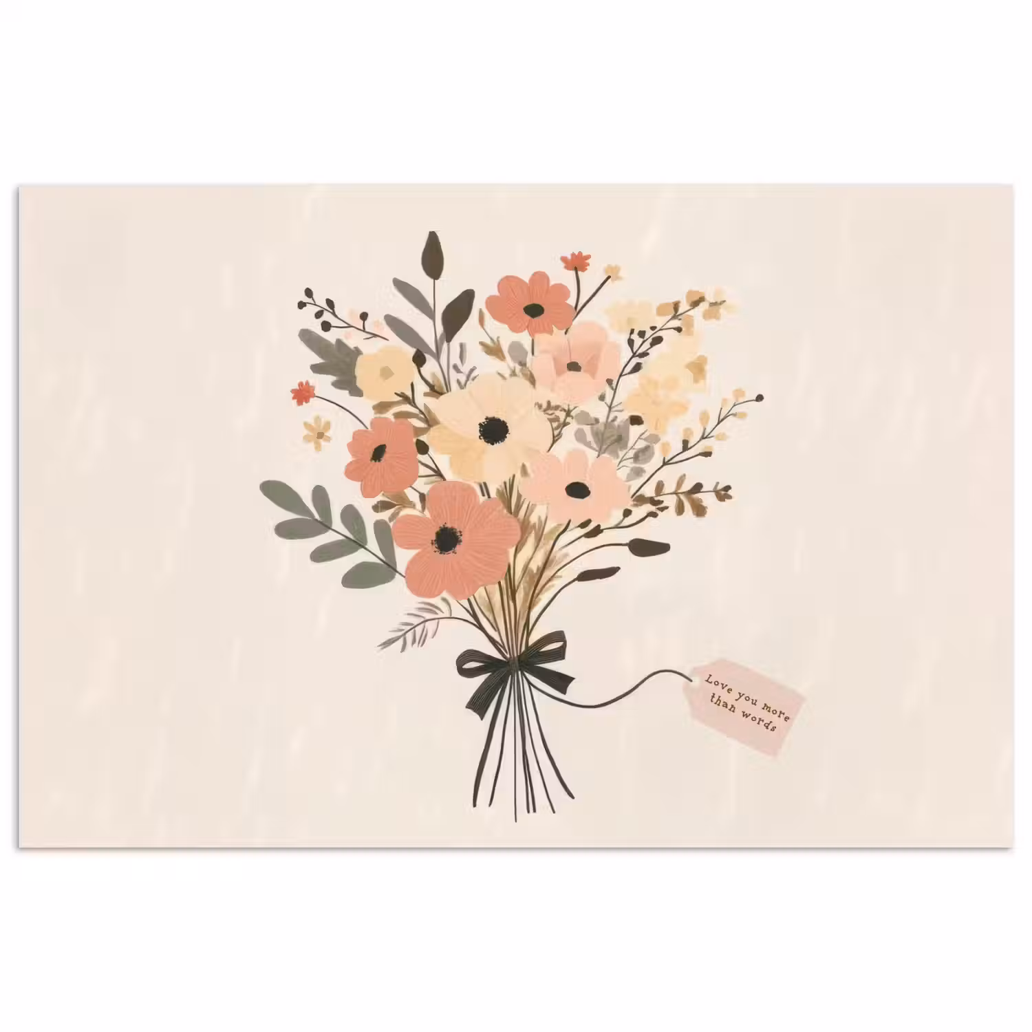 Bloemen - Quote - Beige - Lint poster papier klein -3d