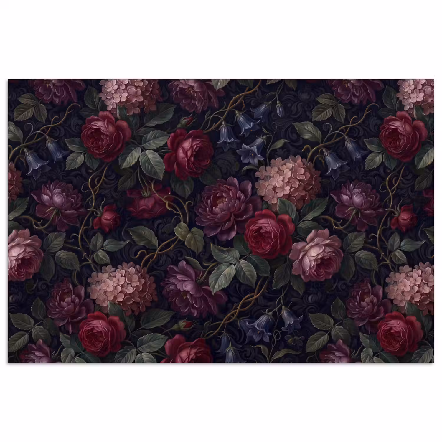 Bloemen - Rood - Klassiek - Donker - Patroon poster papier klein -3d