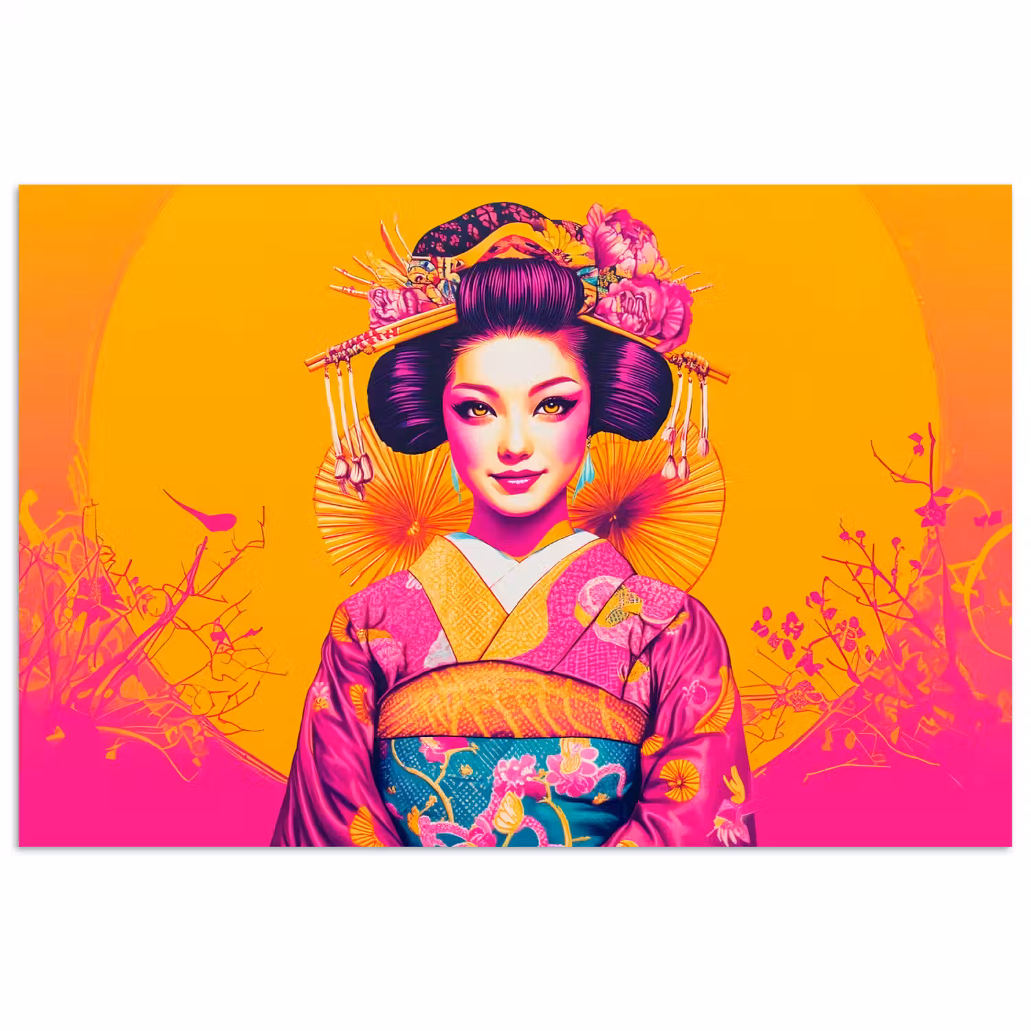 Bloemen - Vrouw - Kimono - Roze poster papier klein -3d