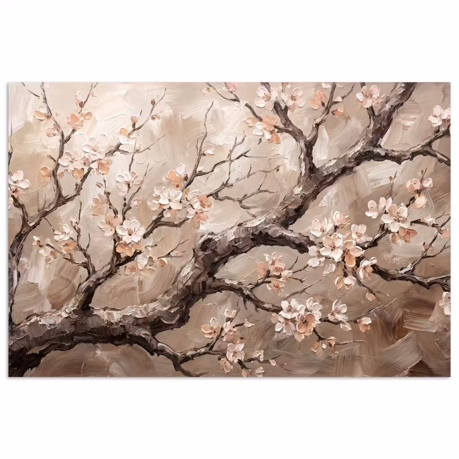 Bloesem - Takken - Schilderij - Beige - Serene poster papier klein -3d