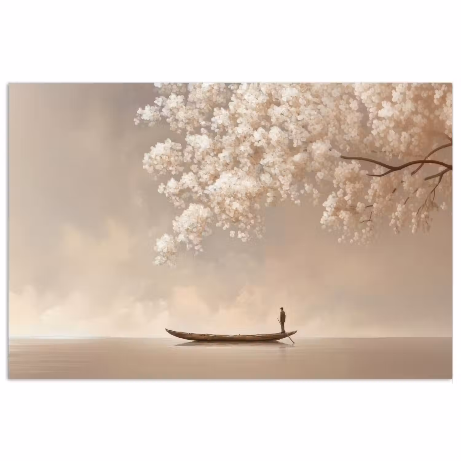 Bloesems - Wit - Boot - Minimalistisch poster papier klein -3d