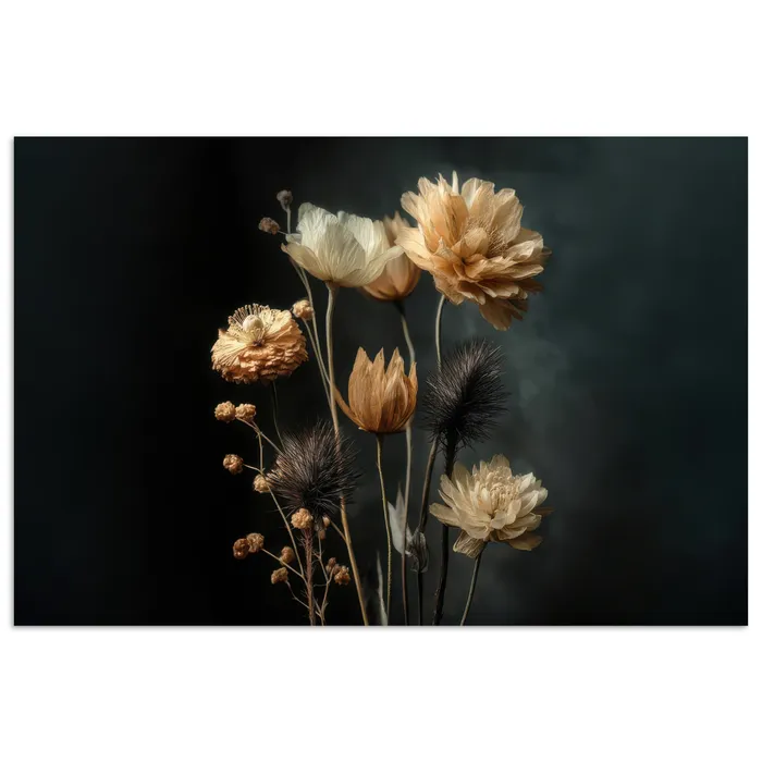 Boeket - Bloemen - Licht - Zwart poster papier klein -3d