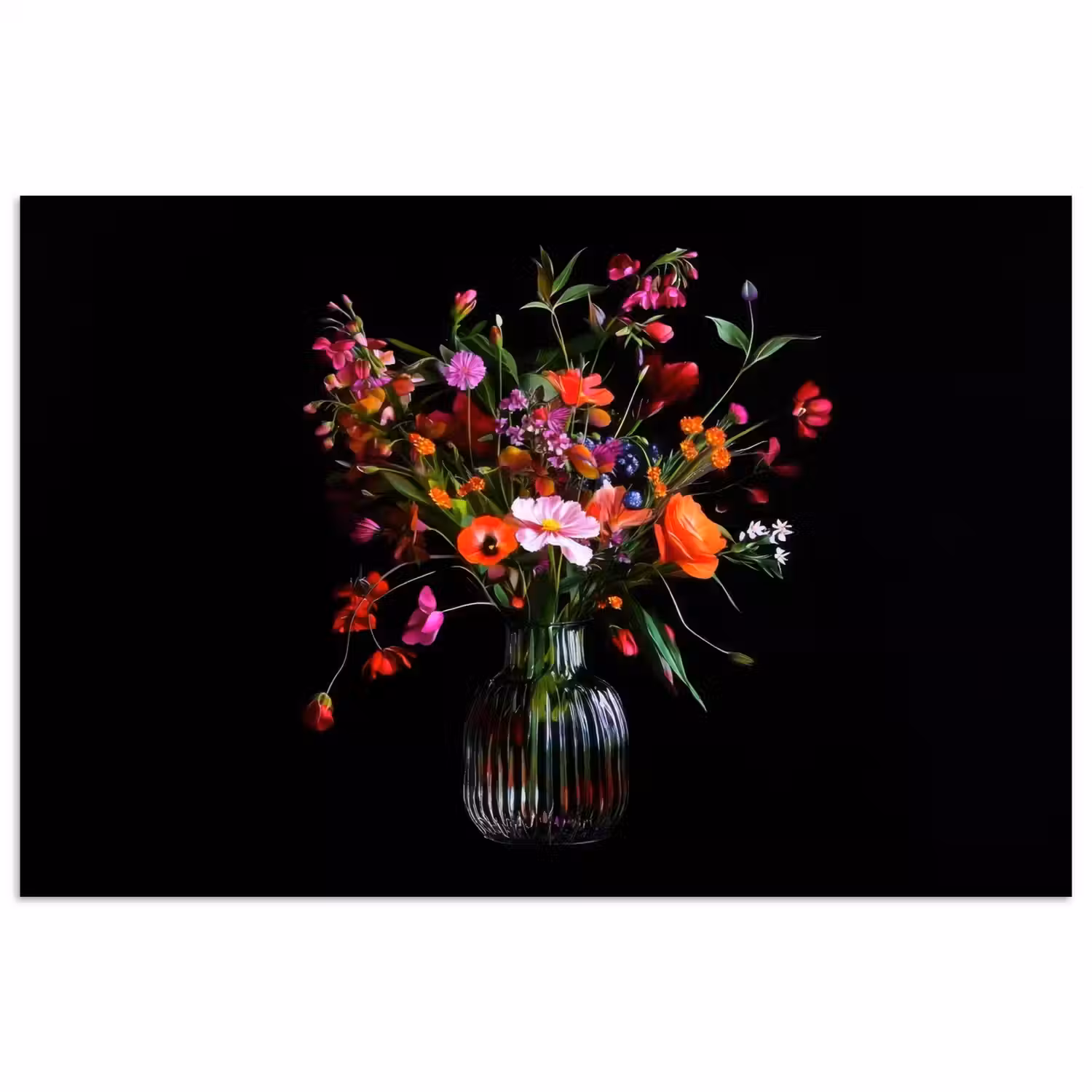 Boeket - Veldbloemen - Vaas poster papier klein -3d