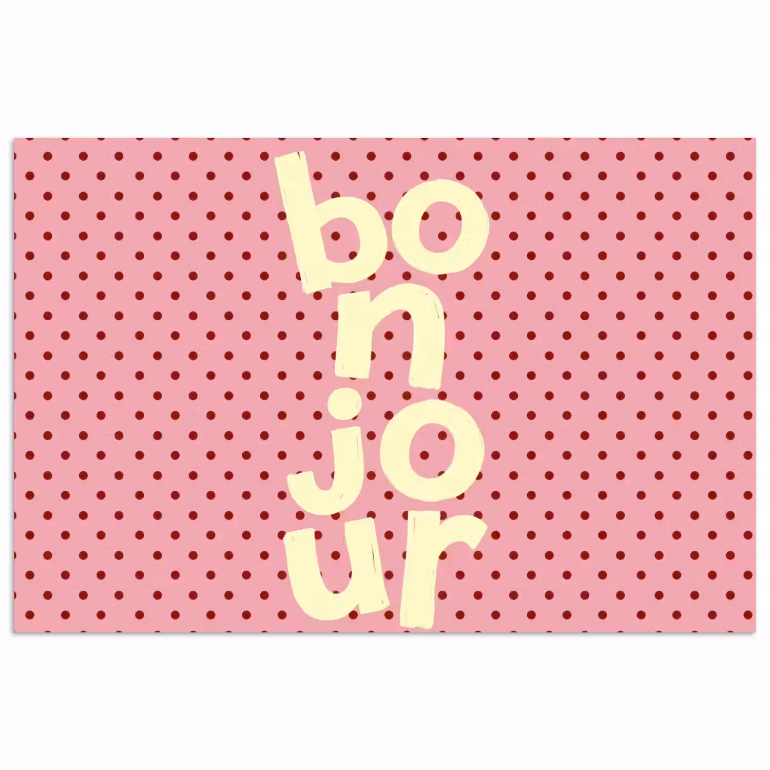 Bonjour - Stippen - Roze- Geel poster papier klein -3d