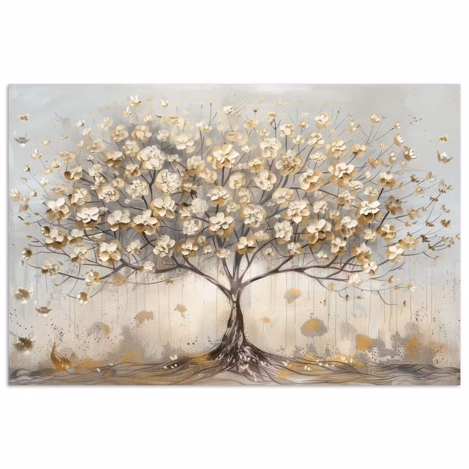 Boom - Beige - Goud - Verflook - Grijs poster papier klein -3d