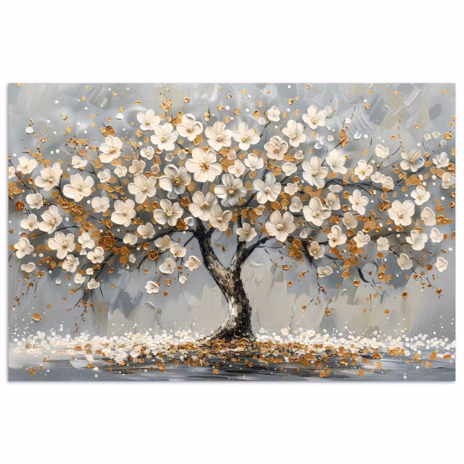 Boom - Bloemen - Wit - Natuur - Kunst poster papier klein -3d