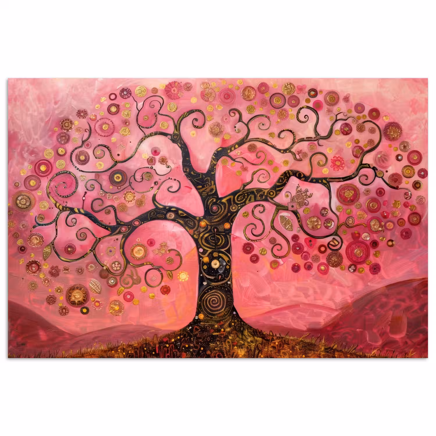 Boom - Levensboom - Roze - Goud poster papier klein -3d